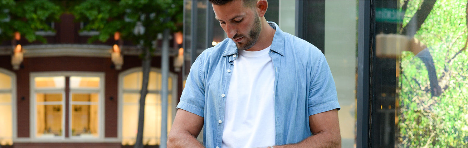 Male Model wearing GOEX Unisex and Men's Cotton Tee in White