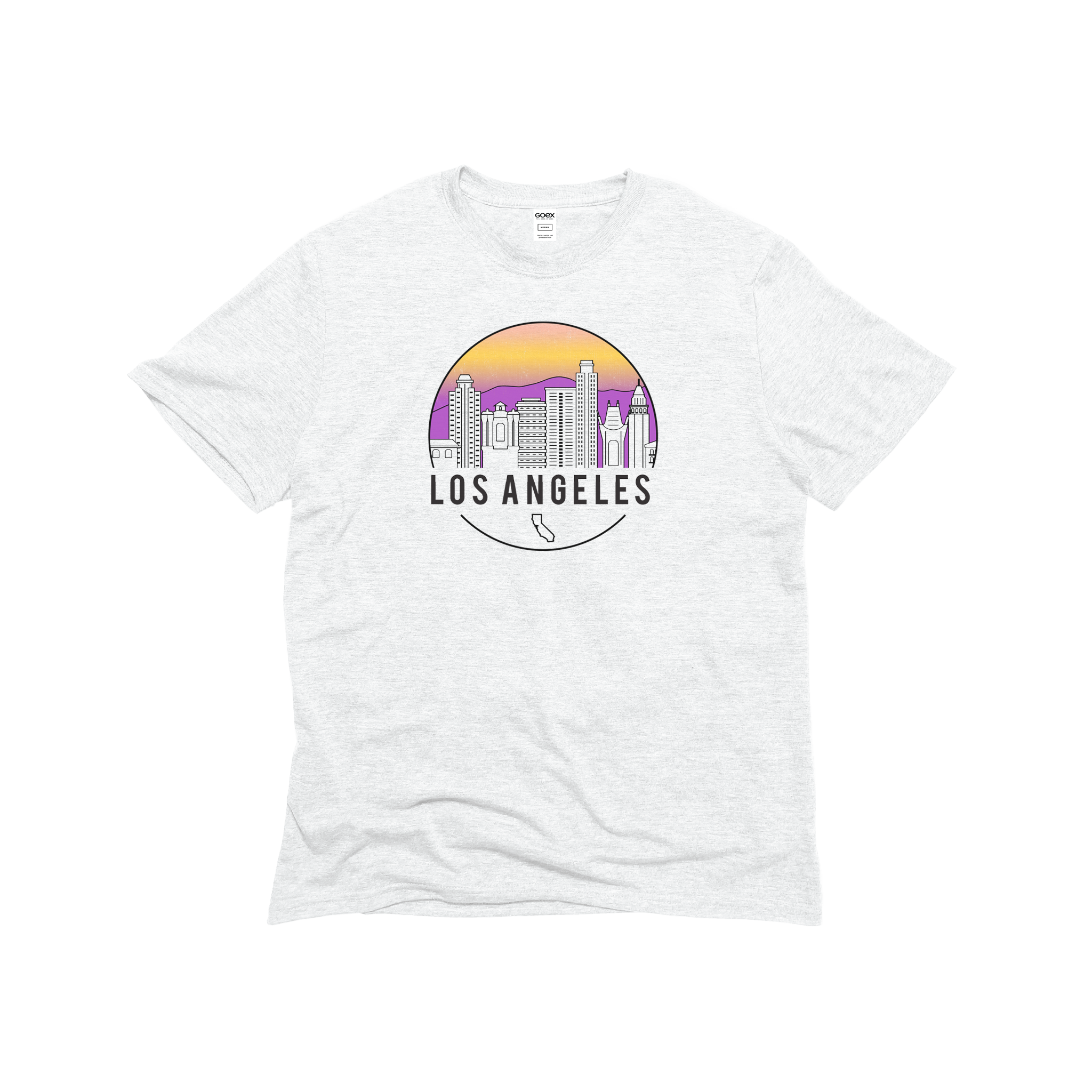 Flat Lay of GOEX Unisex and Men's Los Angeles Skyline Eco Triblend Graphic Tee in Vintage White