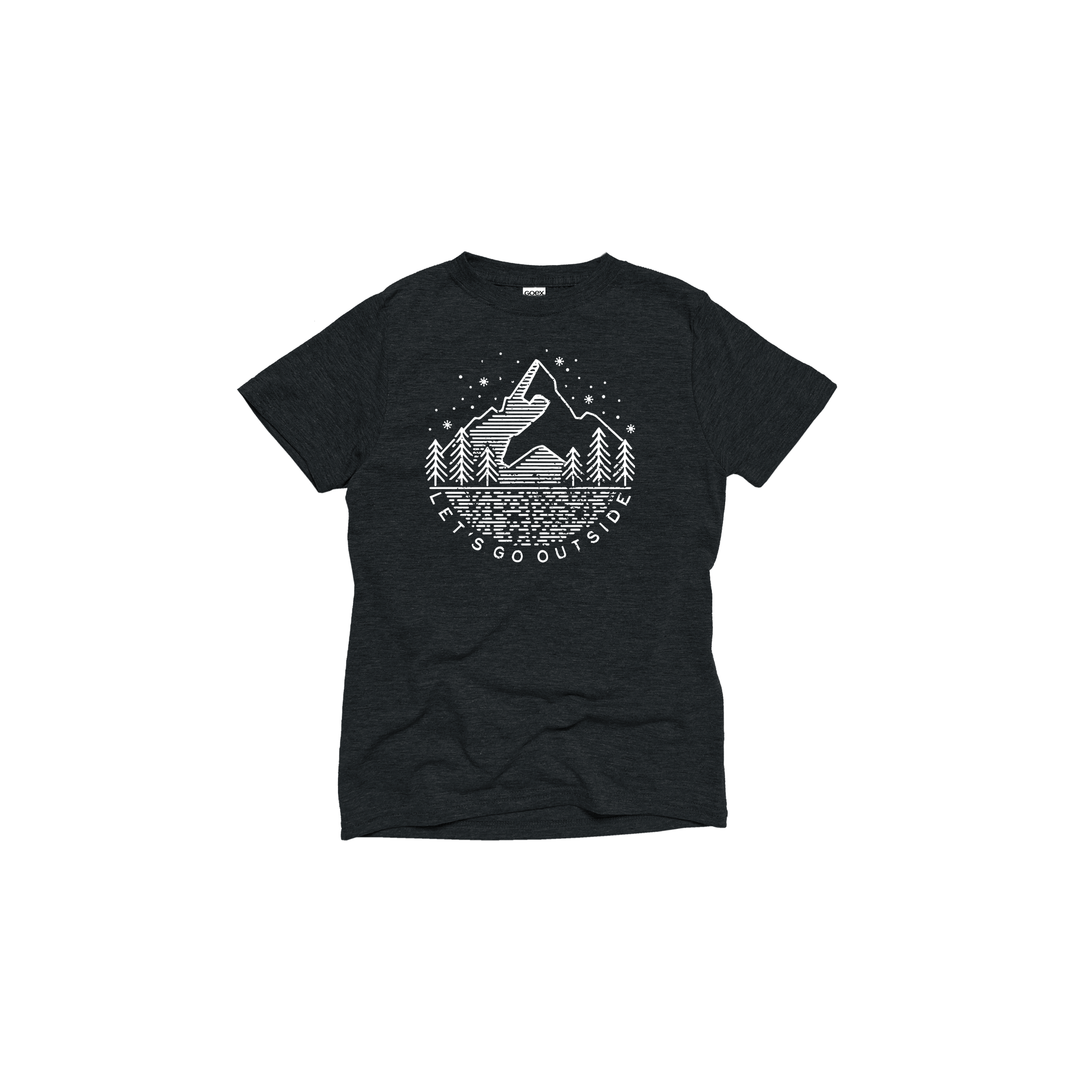 Flat Lay of GOEX Youth Let's Go Outside Eco Triblend Tee in Charcoal