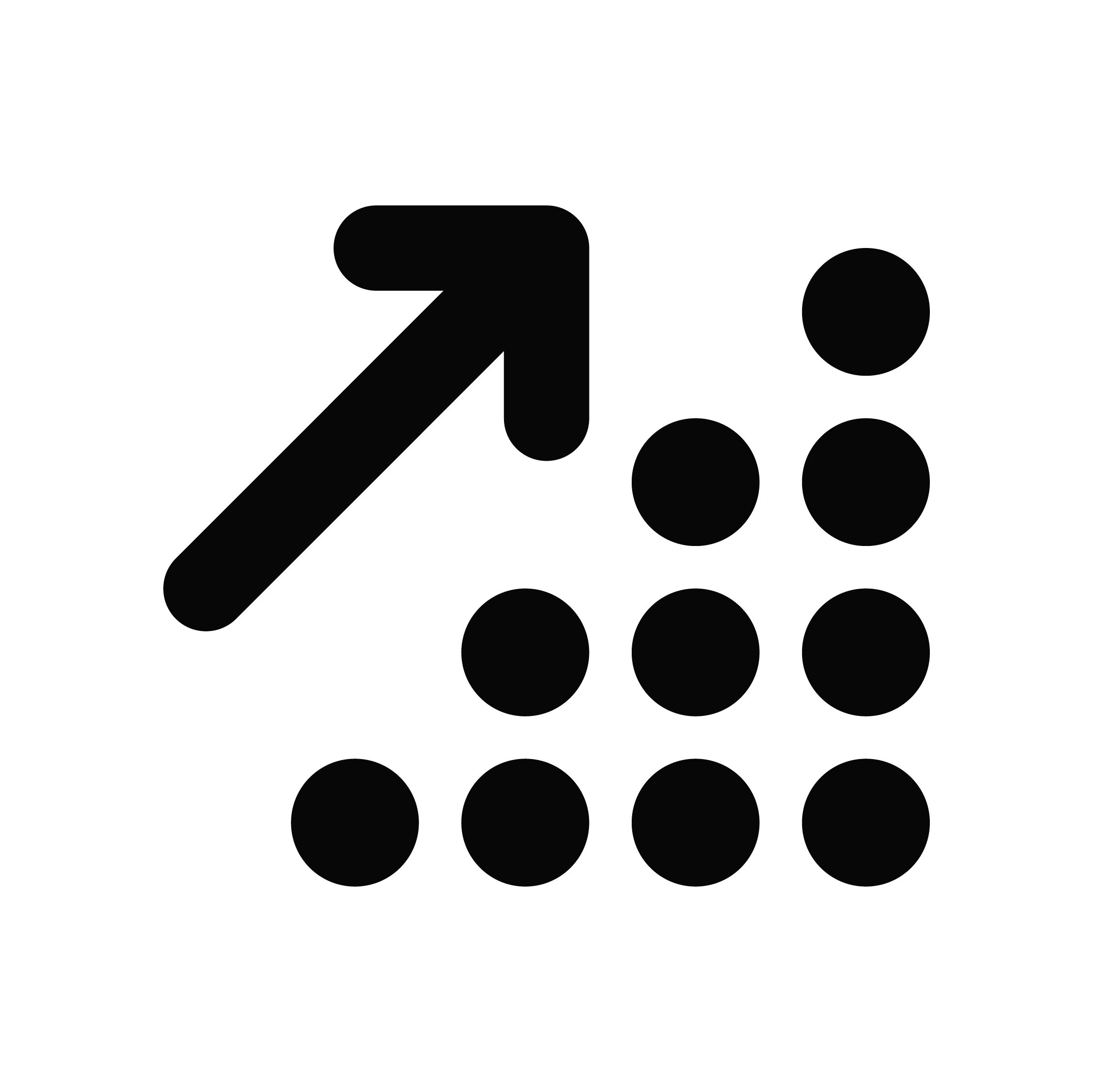 Black Arrow pointing upwards with a staircase of black dots
