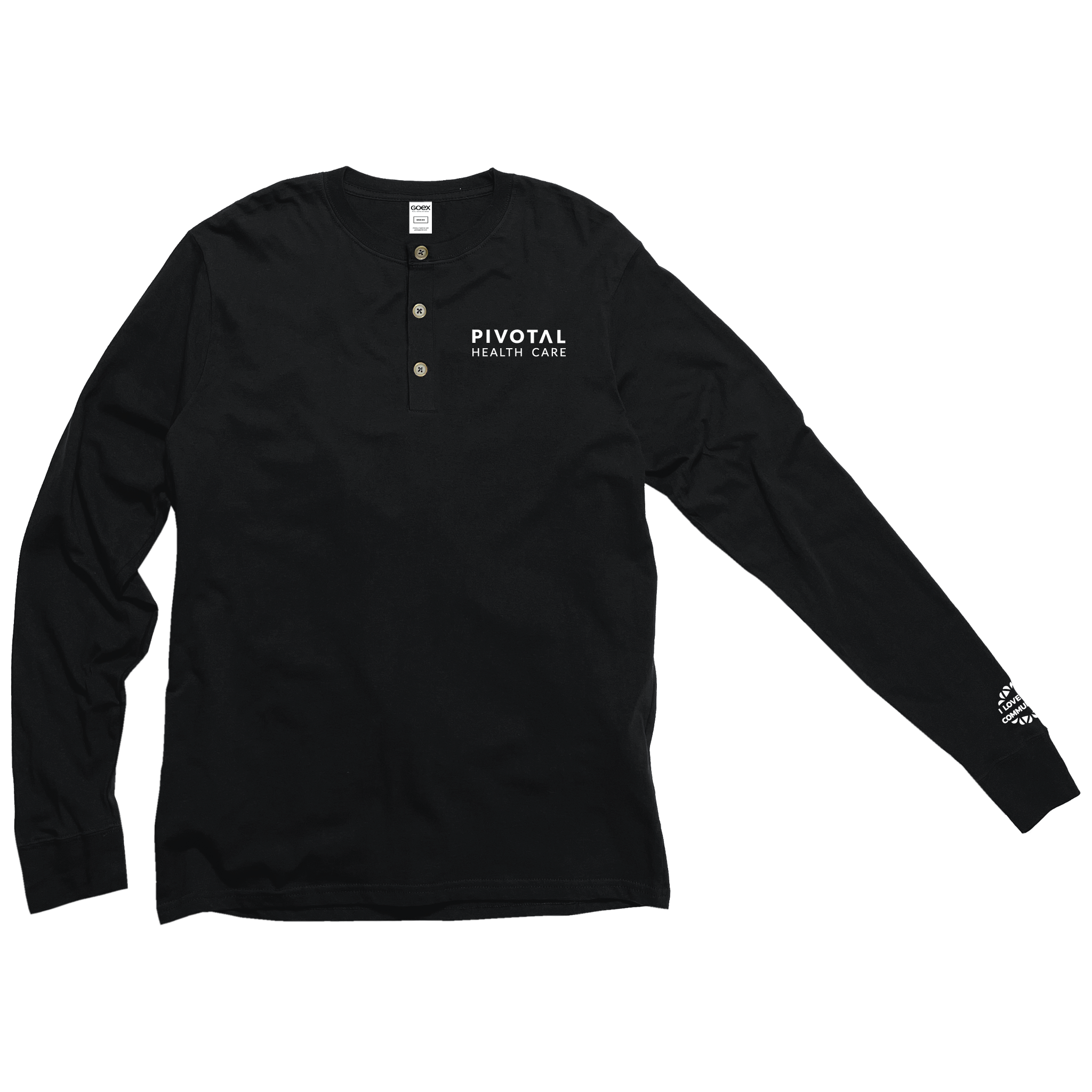 Pivotal Health Care Unisex Black Long Sleeve Cotton Henley Tee