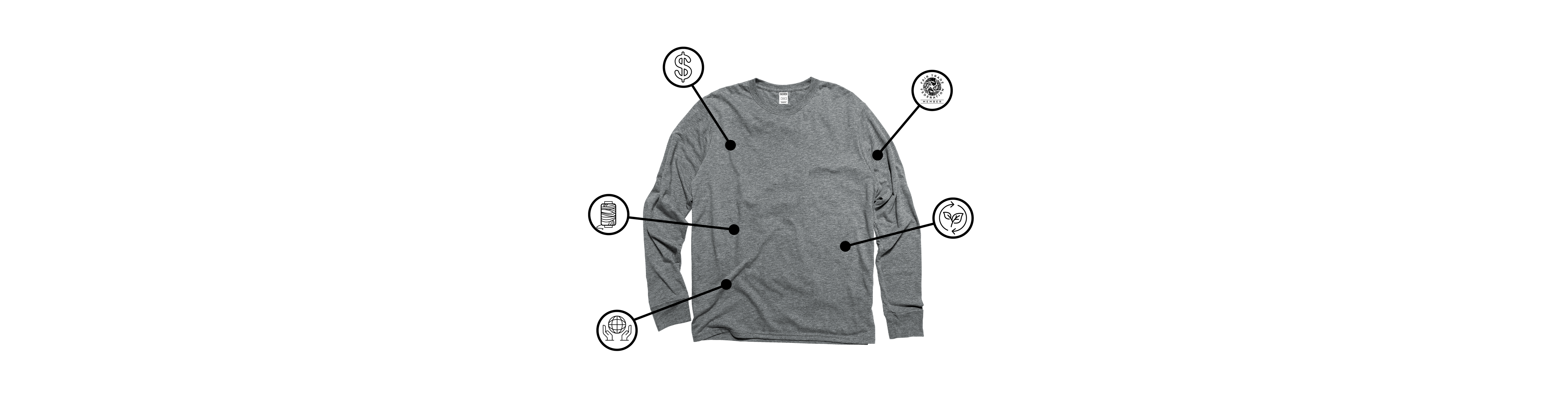 Flat Lay of GOEX Unisex and Men's Eco Triblend Long Sleeve Tee in Heather Grey with Icons