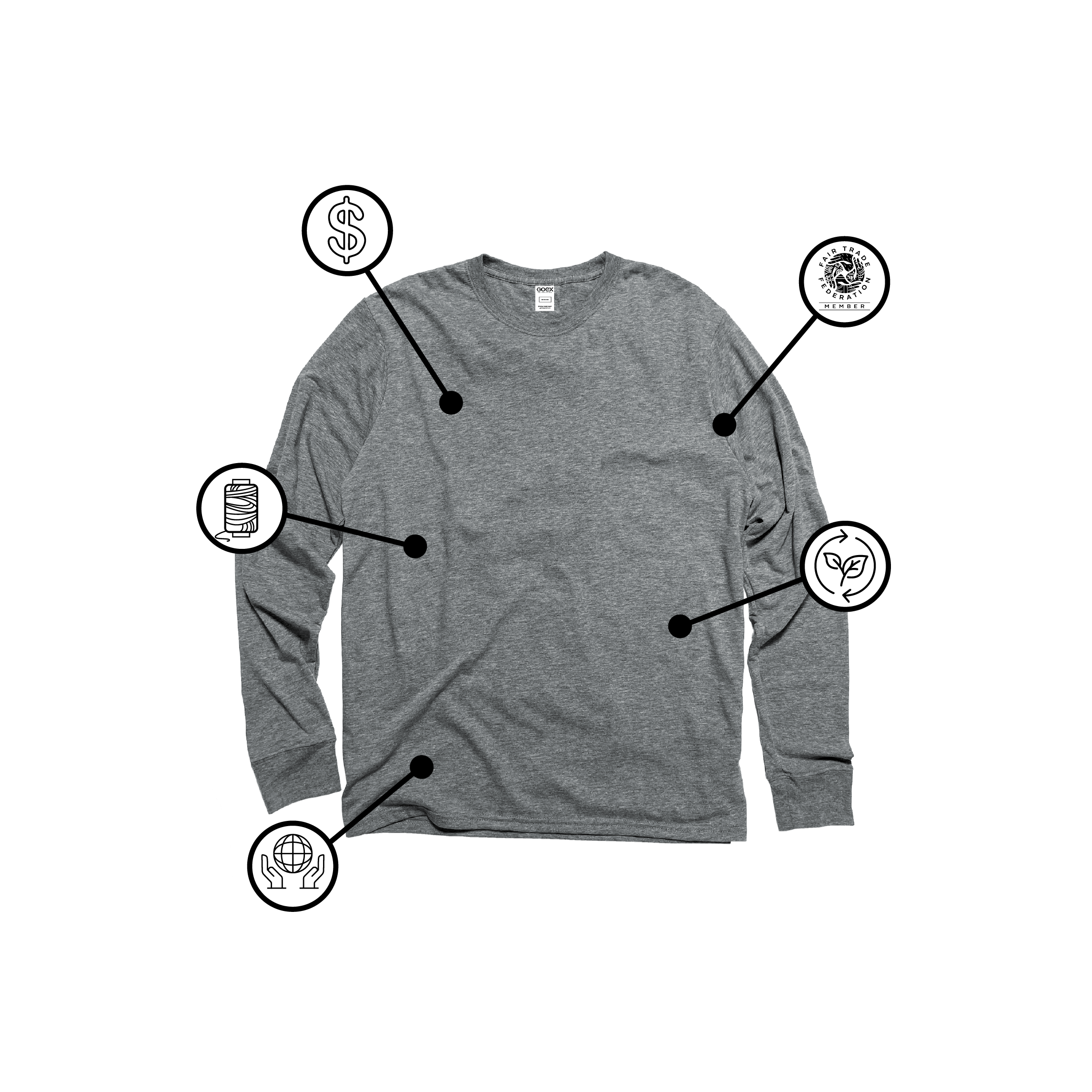GOEX Apparel Unisex and Men's Eco Triblend Long Sleeve Tee in Heather Grey with Icons