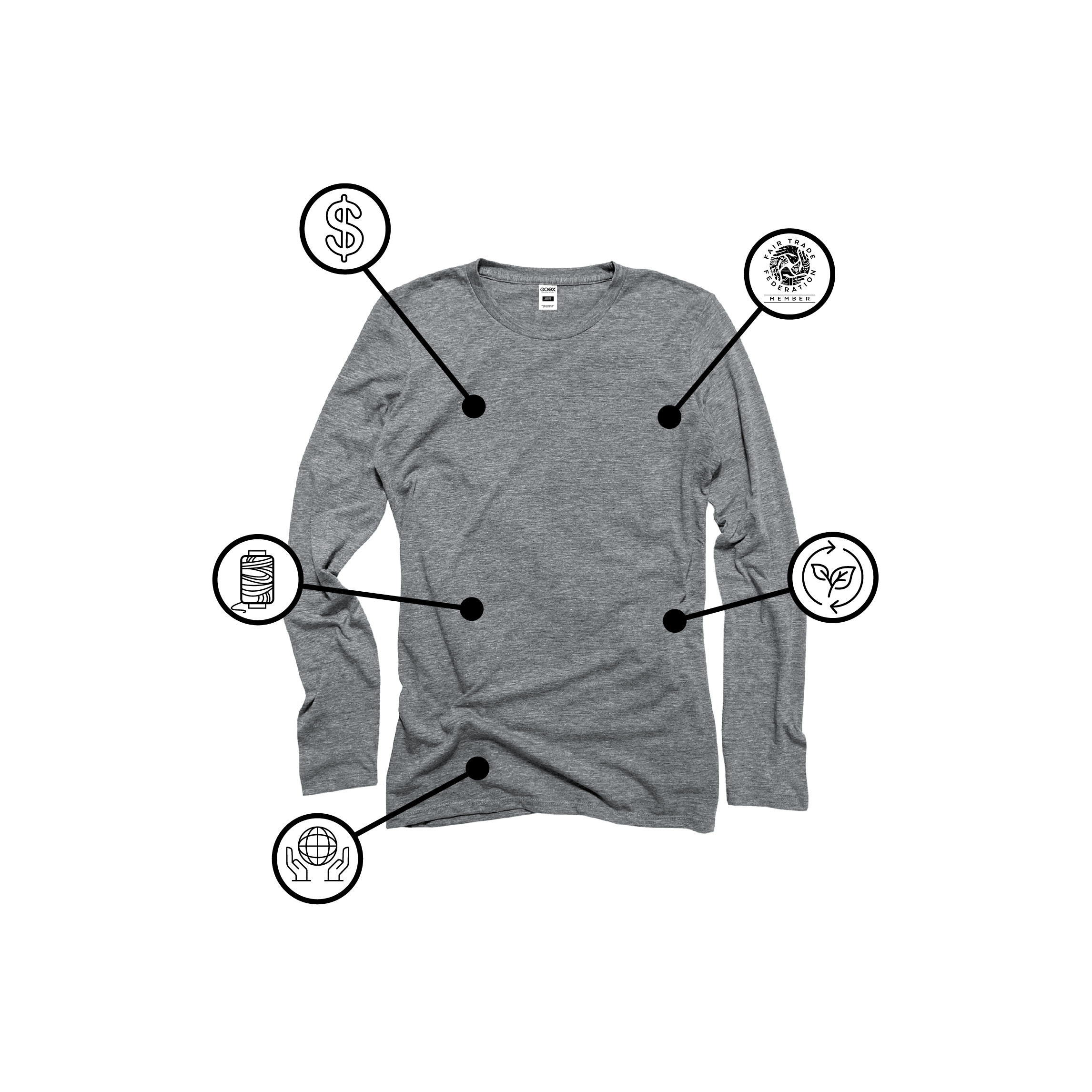 GOEX Apparel Ladies Long Sleeve Eco Triblend Tee in Heather Grey with Icons