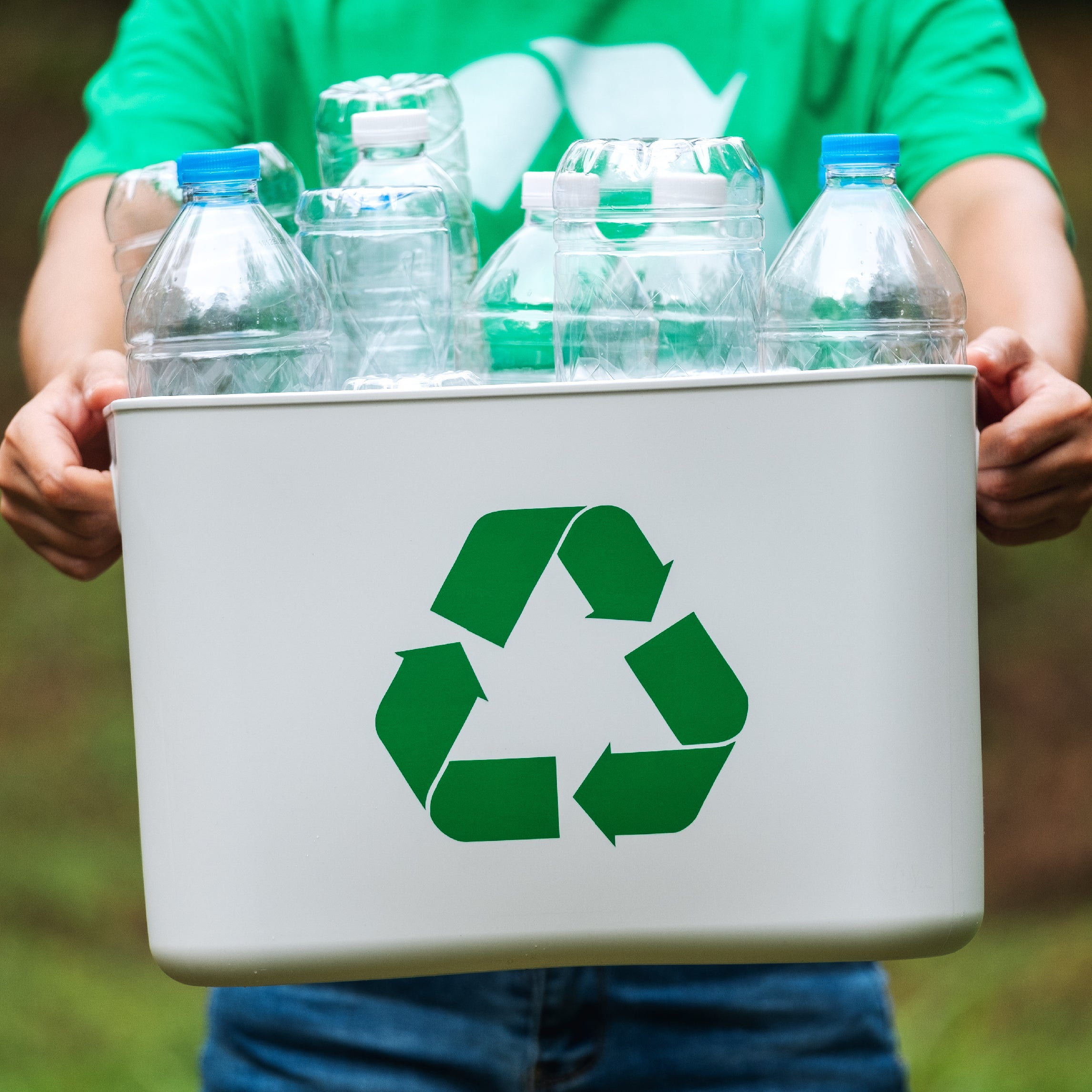 Recycling bin with plastic bottles inside