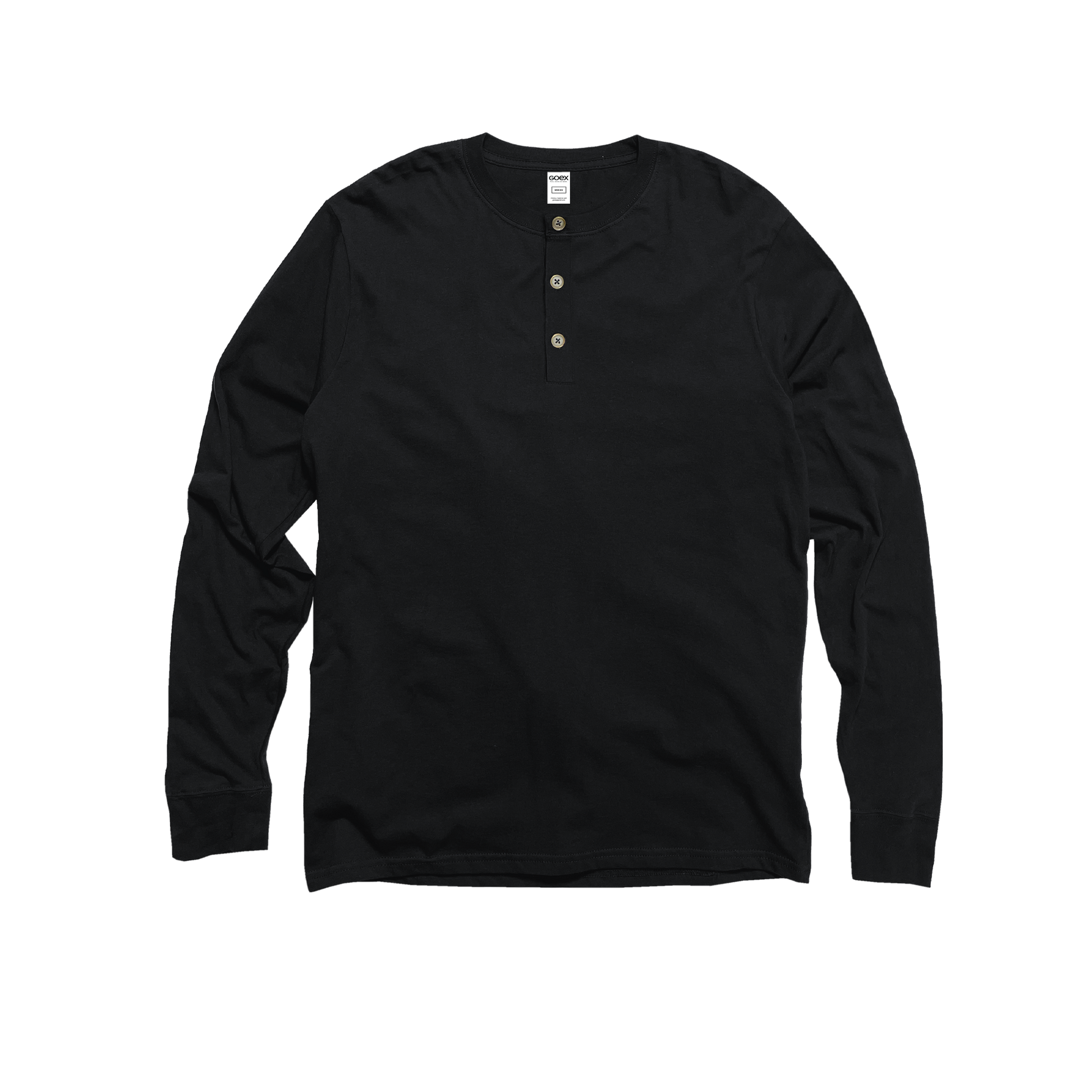 Front Flat Lay of GOEX Unisex and Men's Eco Cotton Henley in Black