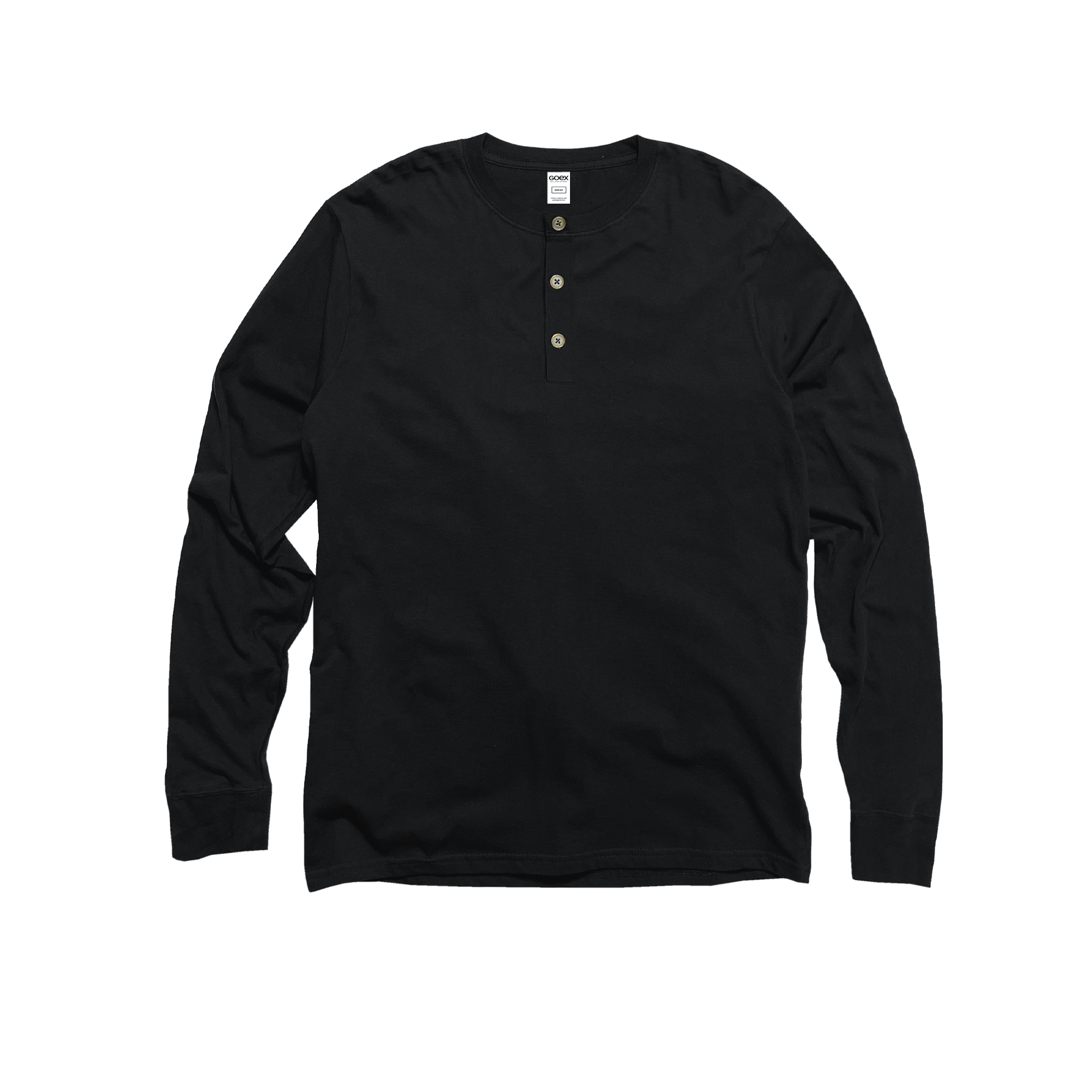 Front Flat Lay of GOEX Unisex and Men's Eco Cotton Henley in Black