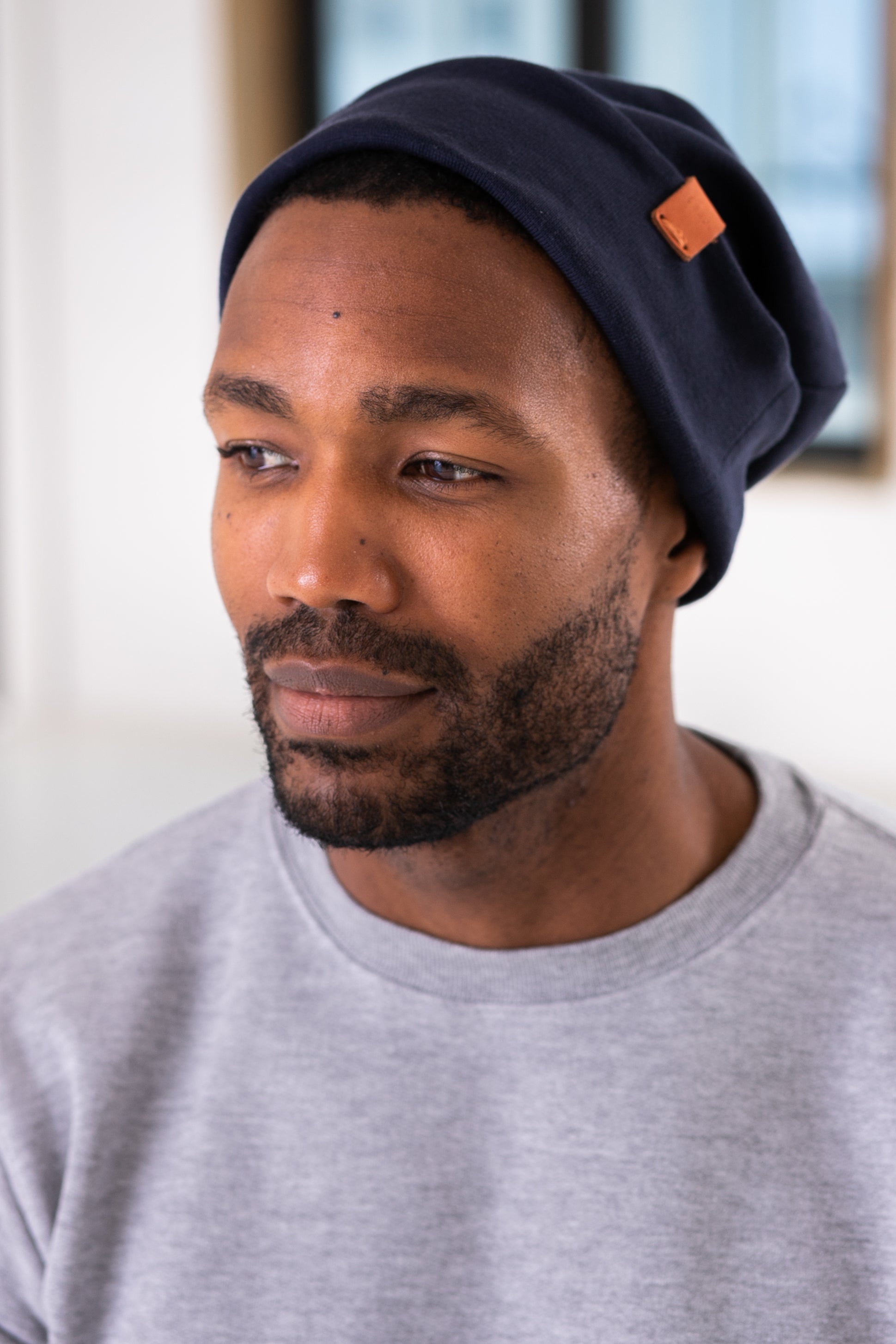 Male Model wearing GOEX Rib Beanie in Navy