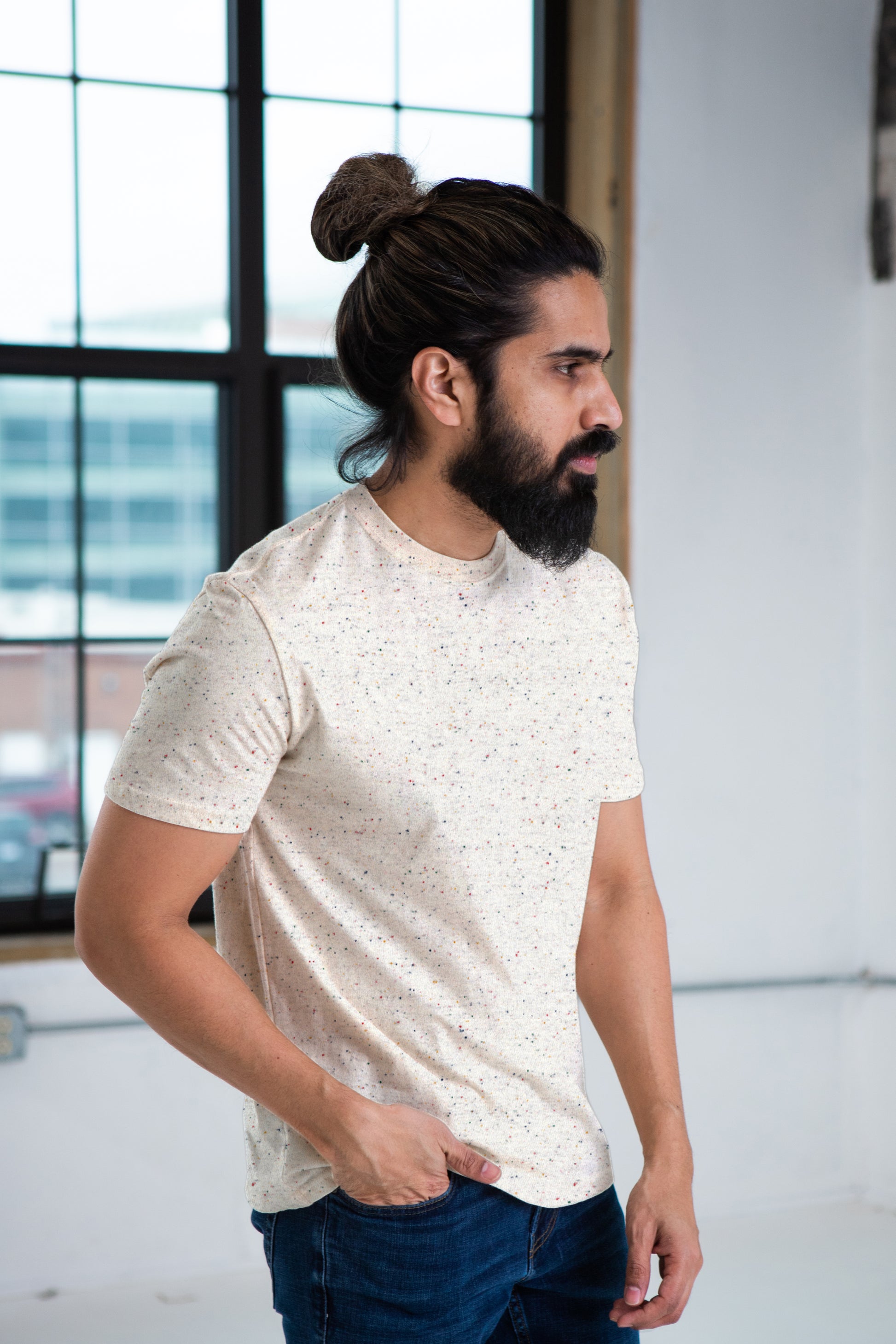 Male Model wearing GOEX Unisex and Men's Eco Cotton Tee in Funfetti