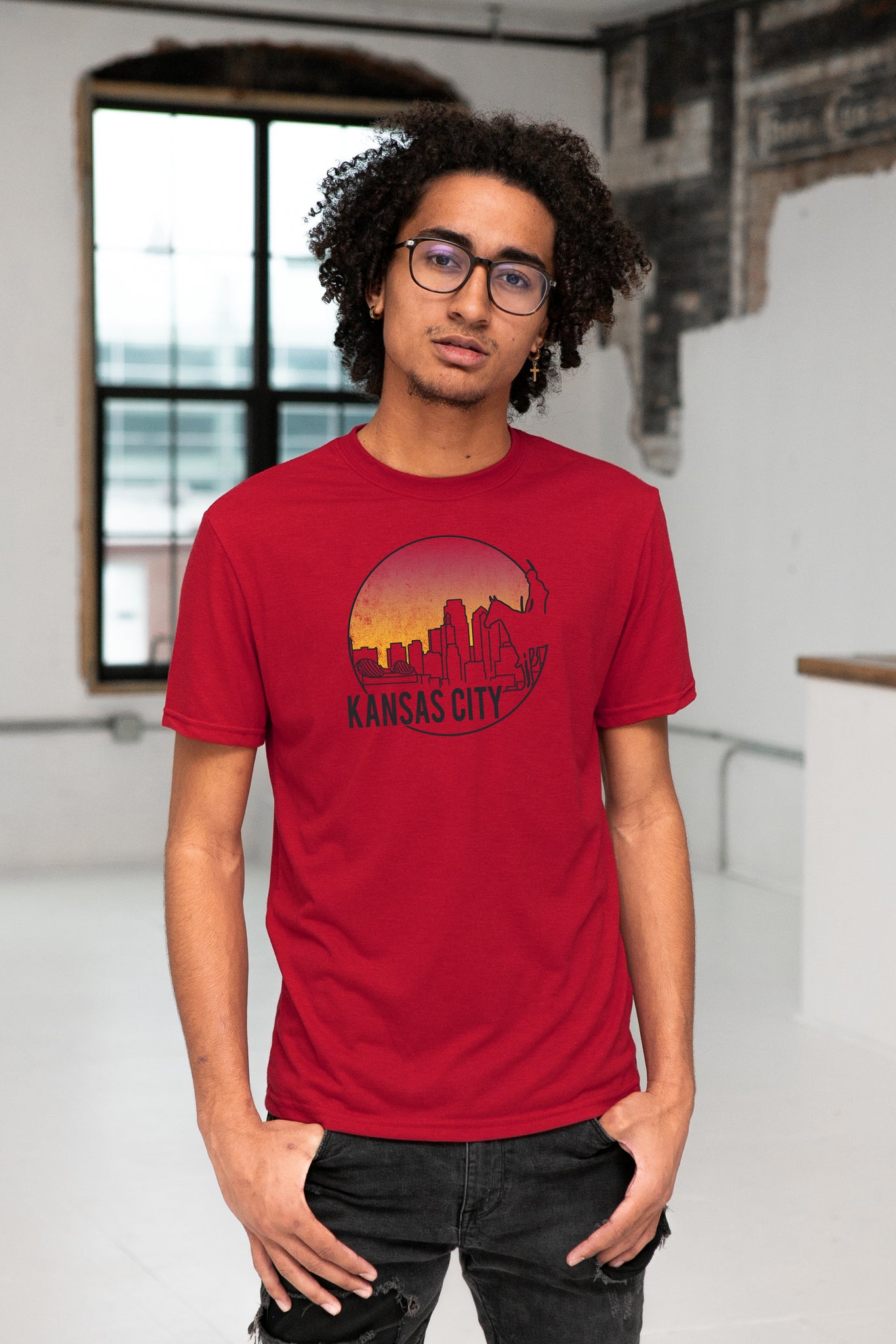 Male Model wearing GOEX Unisex and Men's KC Scout Eco Triblend Graphic Tee in Red
