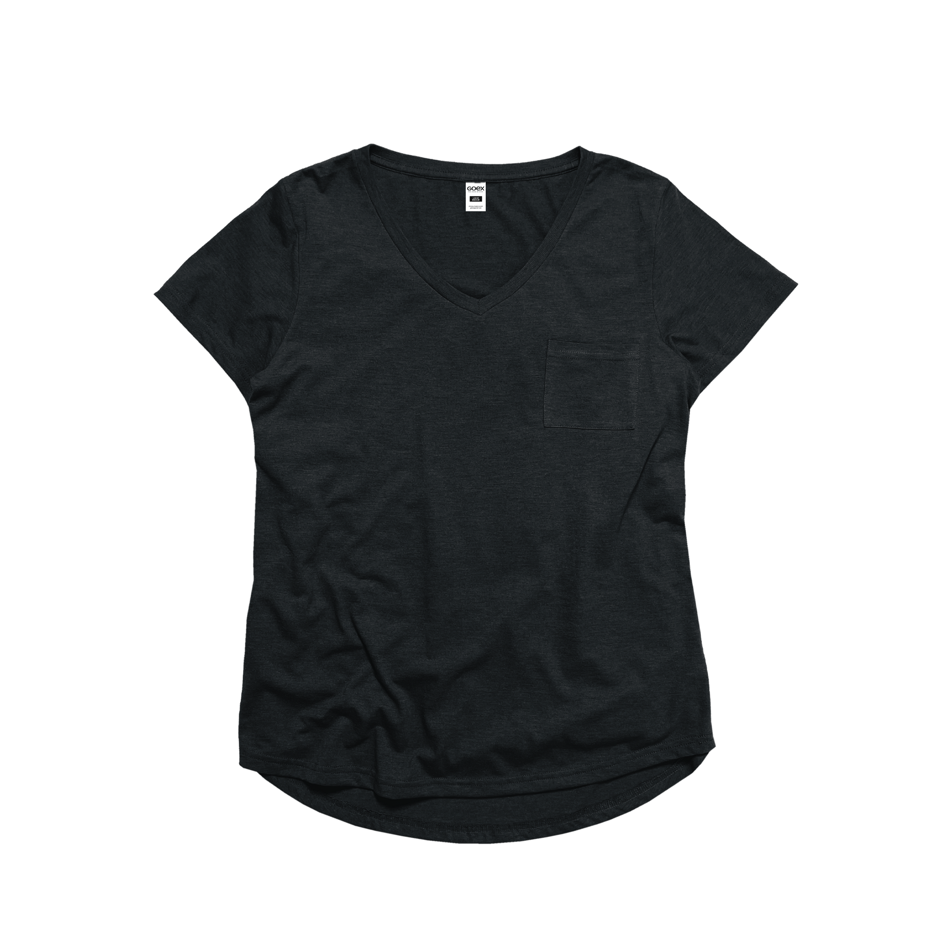Front Flat Lay of GOEX Ladies Eco Triblend Drop Hem Pocket Tee in Charcoal