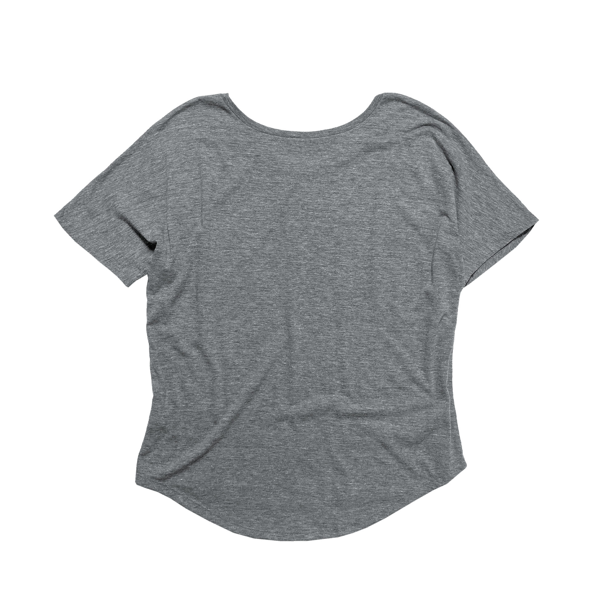 Back Flat Lay of GOEX Ladies Eco Triblend Flowy Tee in Heather Grey