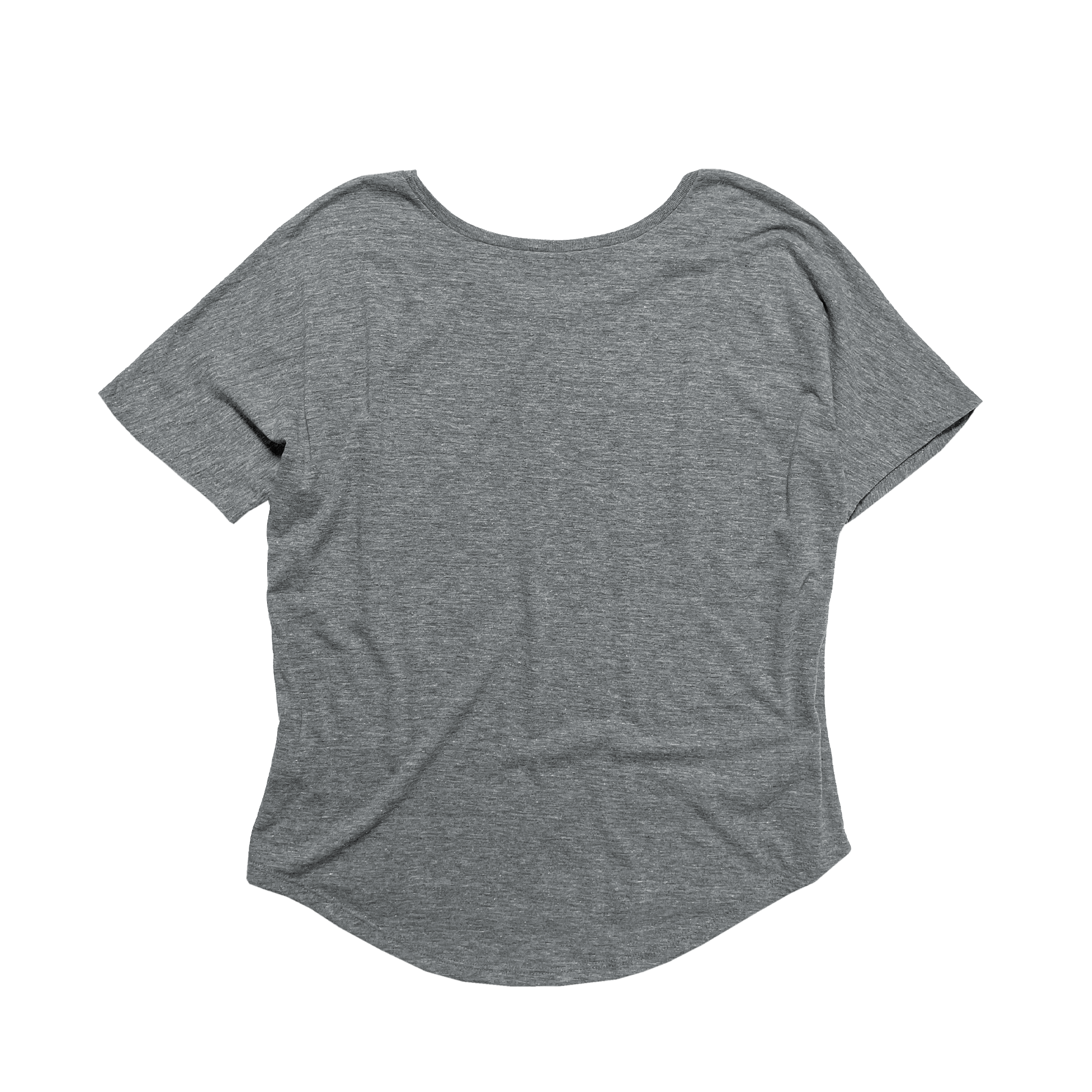 Back Flat Lay of GOEX Ladies Eco Triblend Flowy Tee in Heather Grey