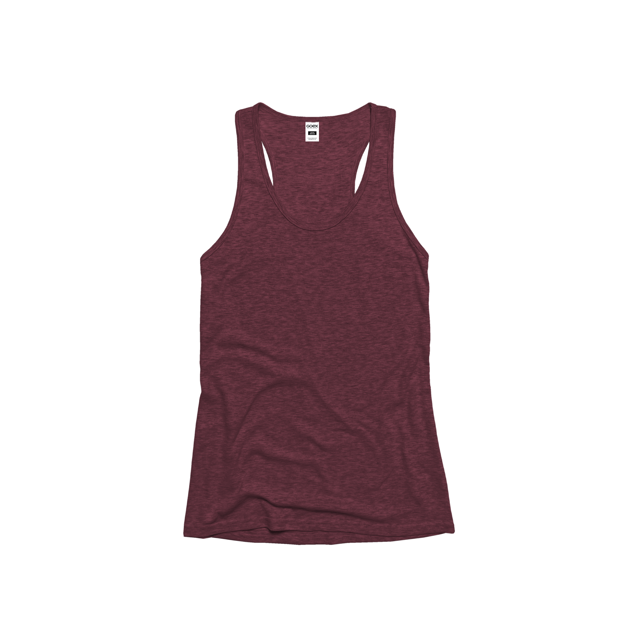 Front Flat Lay of GOEX Ladies Eco Triblend Rib Tank in Wine