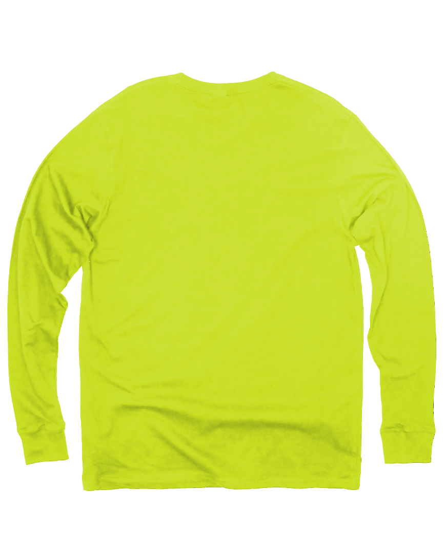 Back Flat Lay of GOEX Unisex and Men's Standard Cotton  Long Sleeve Tee in Atomic Green