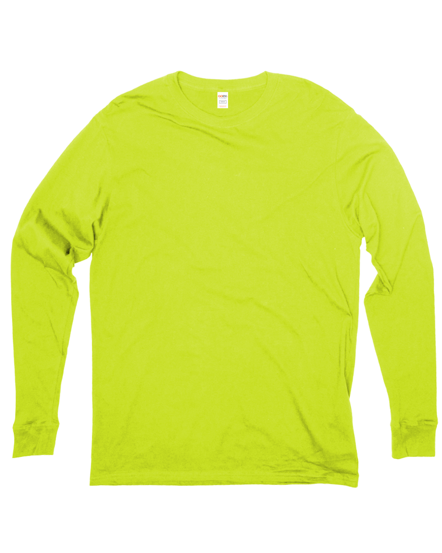Front Flat Lay of GOEX Unisex and Men's Standard Cotton  Long Sleeve Tee in Atomic Green