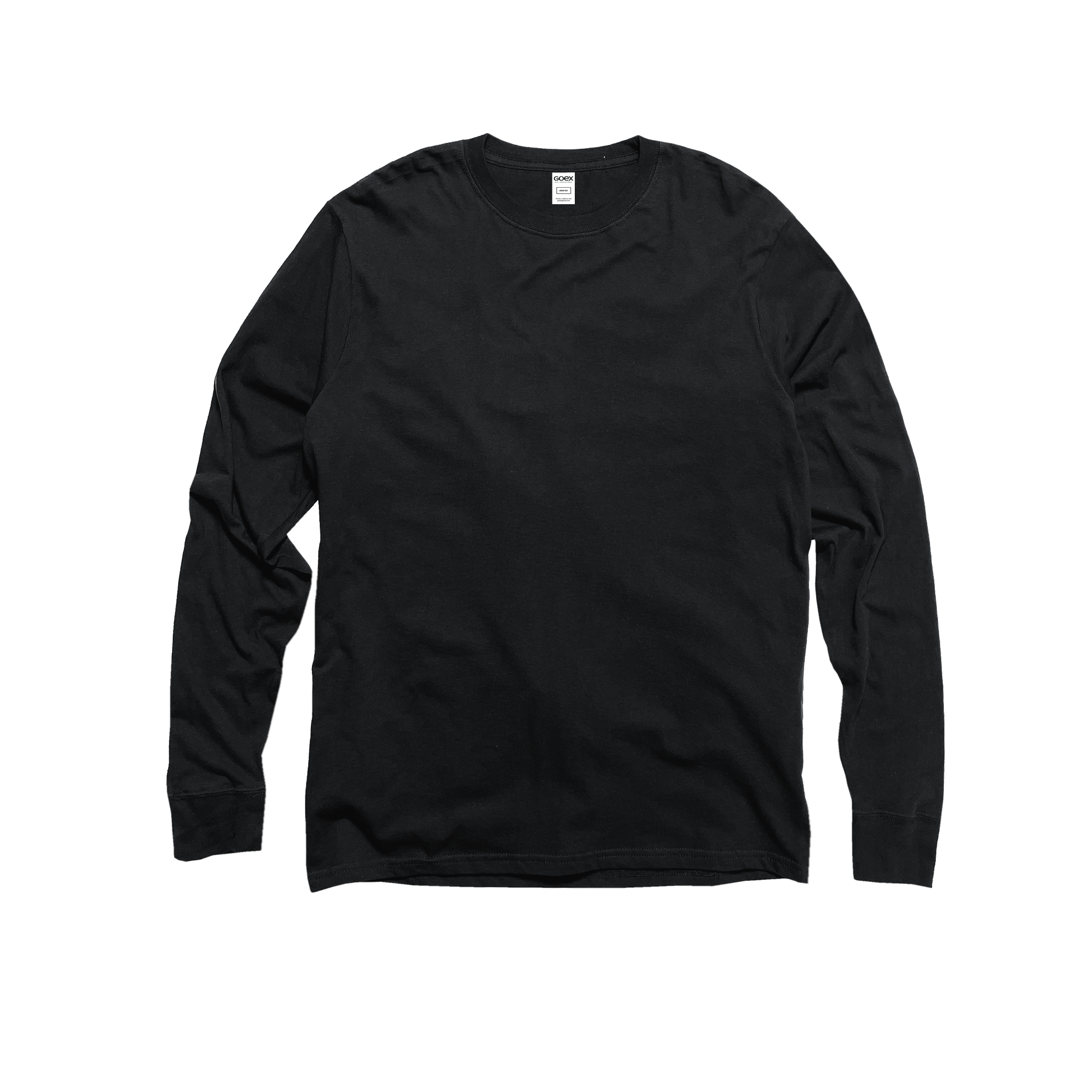 Back Flat Lay of GOEX Unisex and Men's Premium Cotton LS Tee in Black