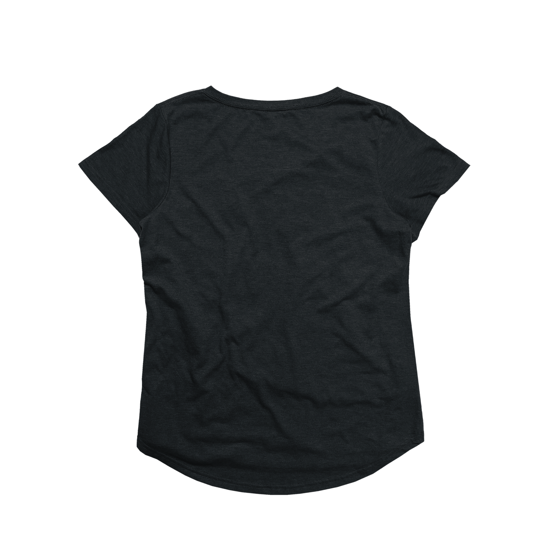 Bkack Flat Lay of GOEX Ladies Eco Triblend Drop Hem Pocket Tee in Charcoal