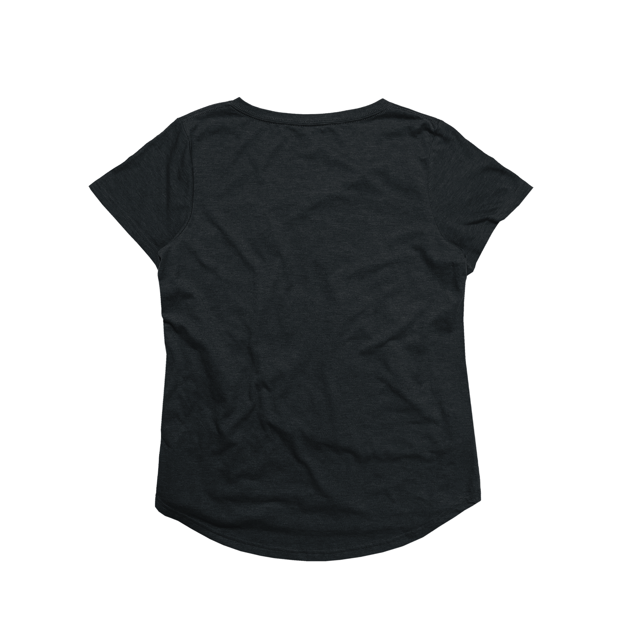Bkack Flat Lay of GOEX Ladies Eco Triblend Drop Hem Pocket Tee in Charcoal