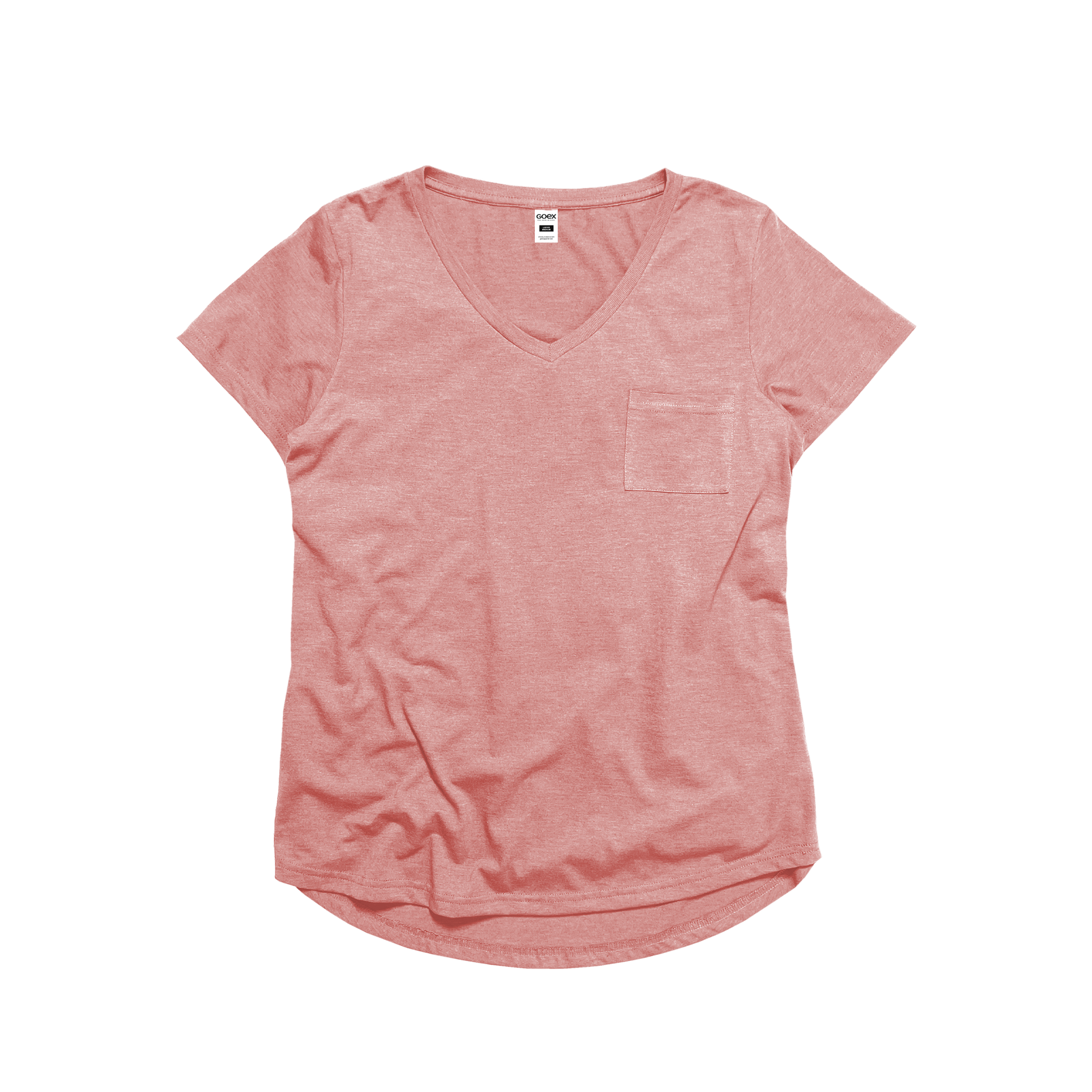 Front Flat Lay of GOEX Ladies Eco Triblend Drop Hem Pocket Tee in Rose