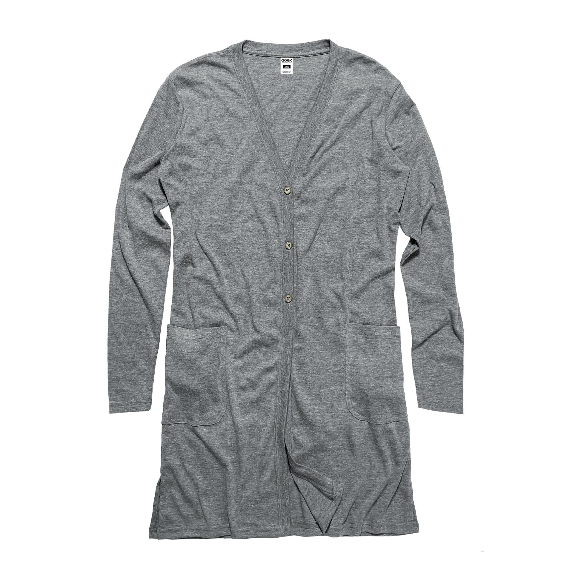 Front Flat Lay of GOEX Ladies Eco Triblend Rib Cardigan in Heather Grey
