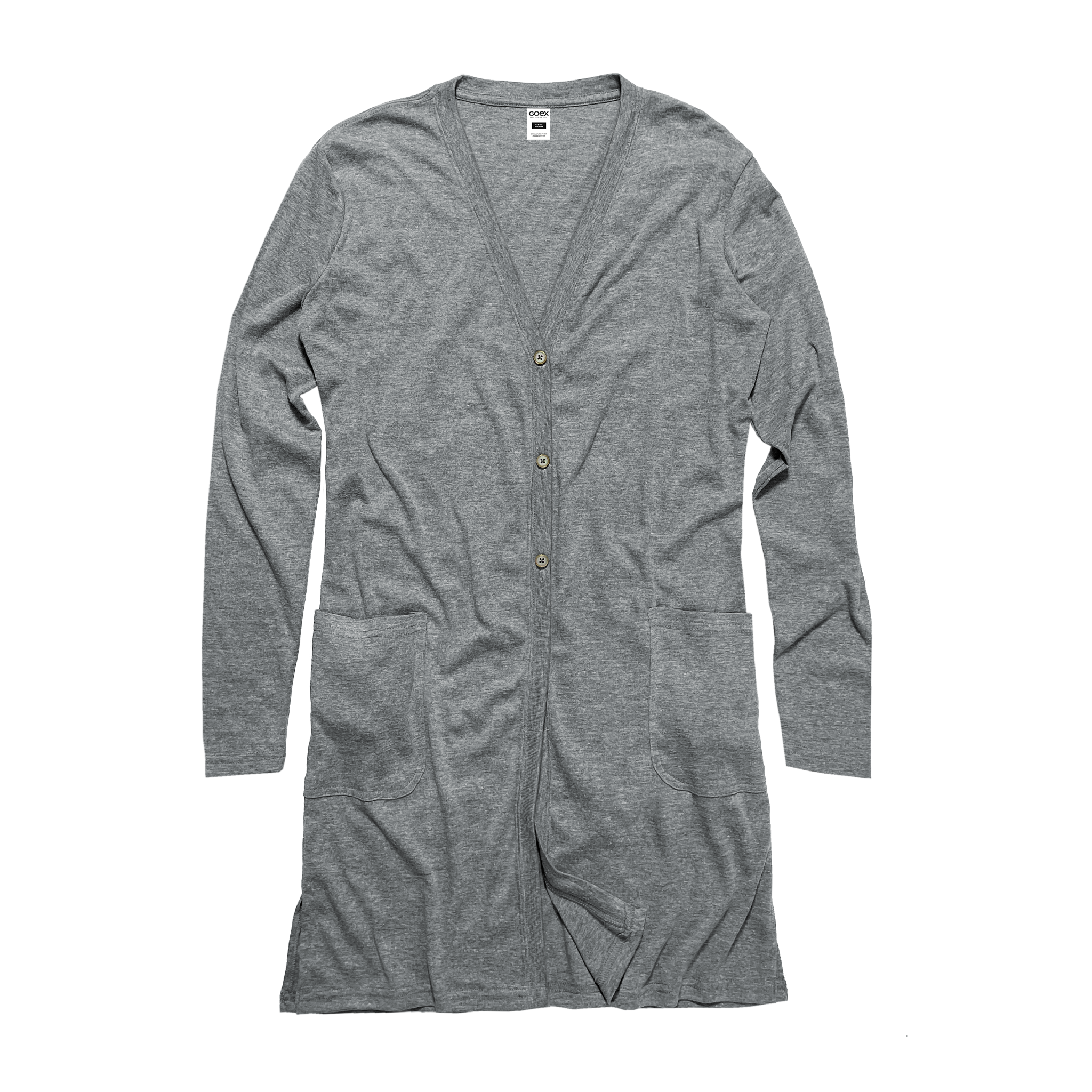 Front Flat Lay of GOEX Ladies Eco Triblend Rib Cardigan in Heather Grey
