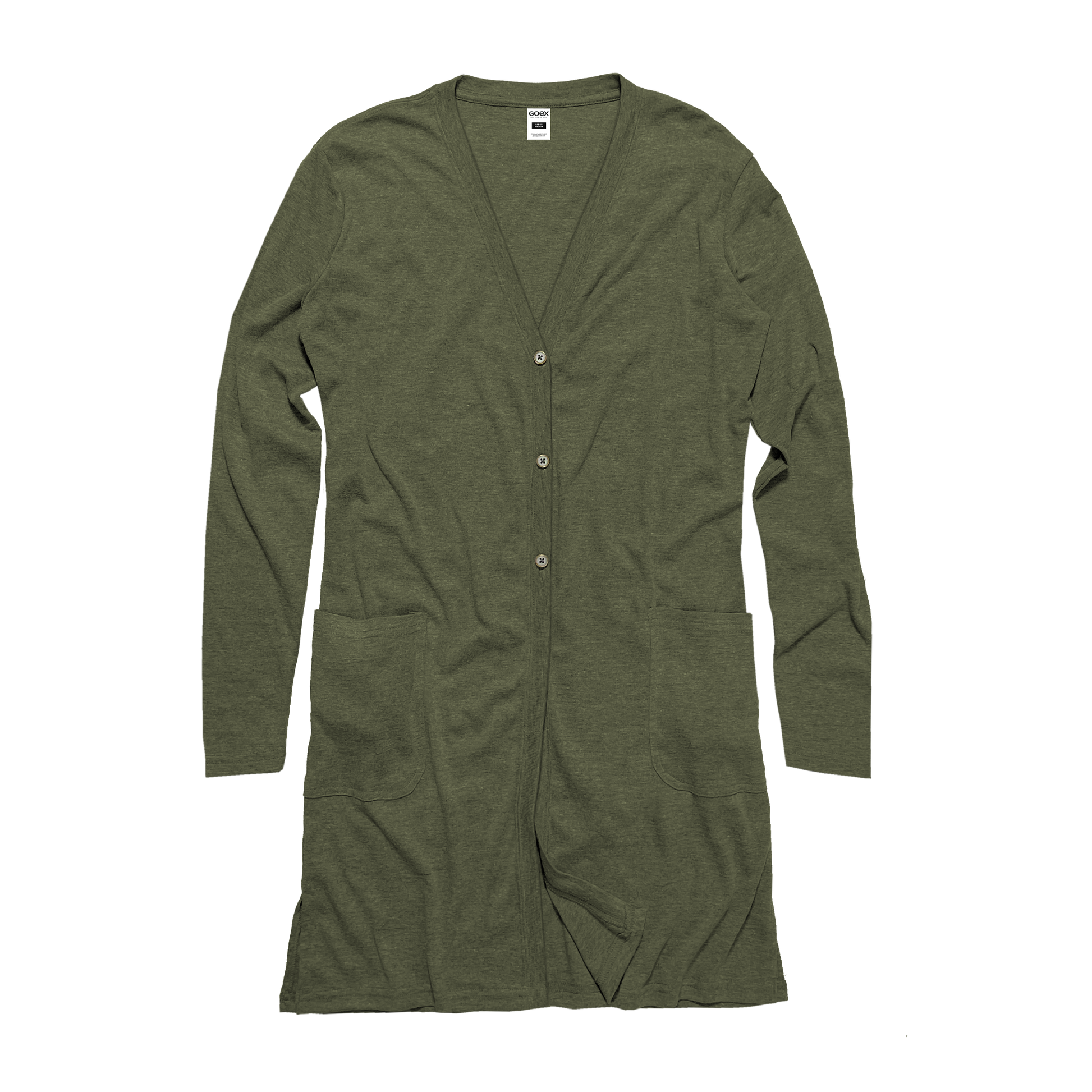 Front Flat Lay of GOEX Ladies Eco Triblend Rib Cardigan in Olive