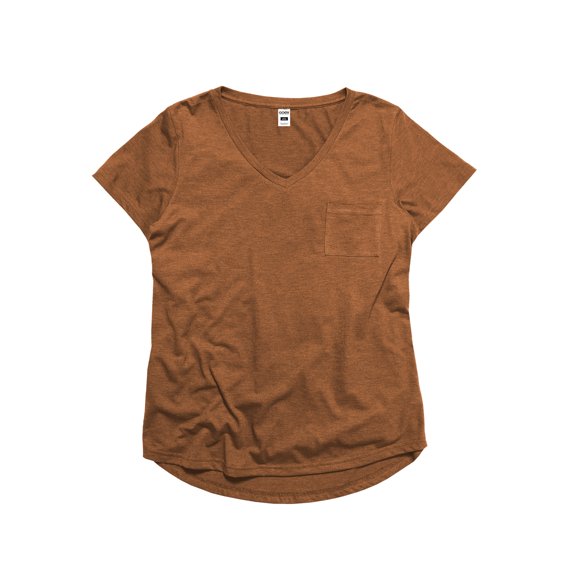 Front Flat Lay of GOEX Ladies Eco Triblend Drop Hem Pocket Tee in Amber