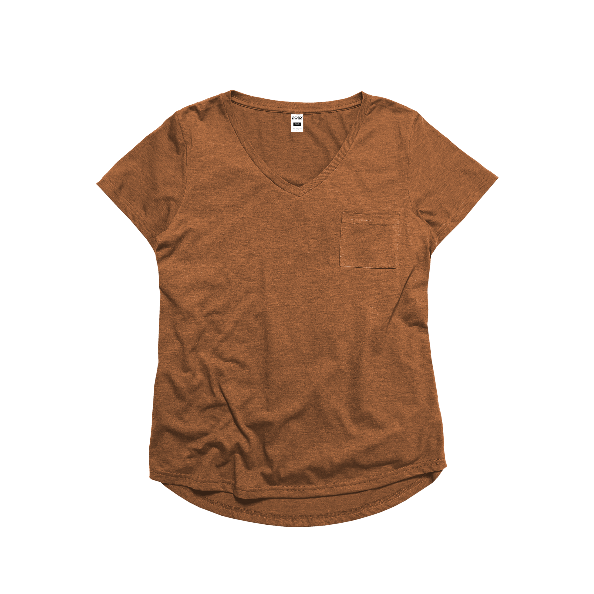 Front Flat Lay of GOEX Ladies Eco Triblend Drop Hem Pocket Tee in Amber