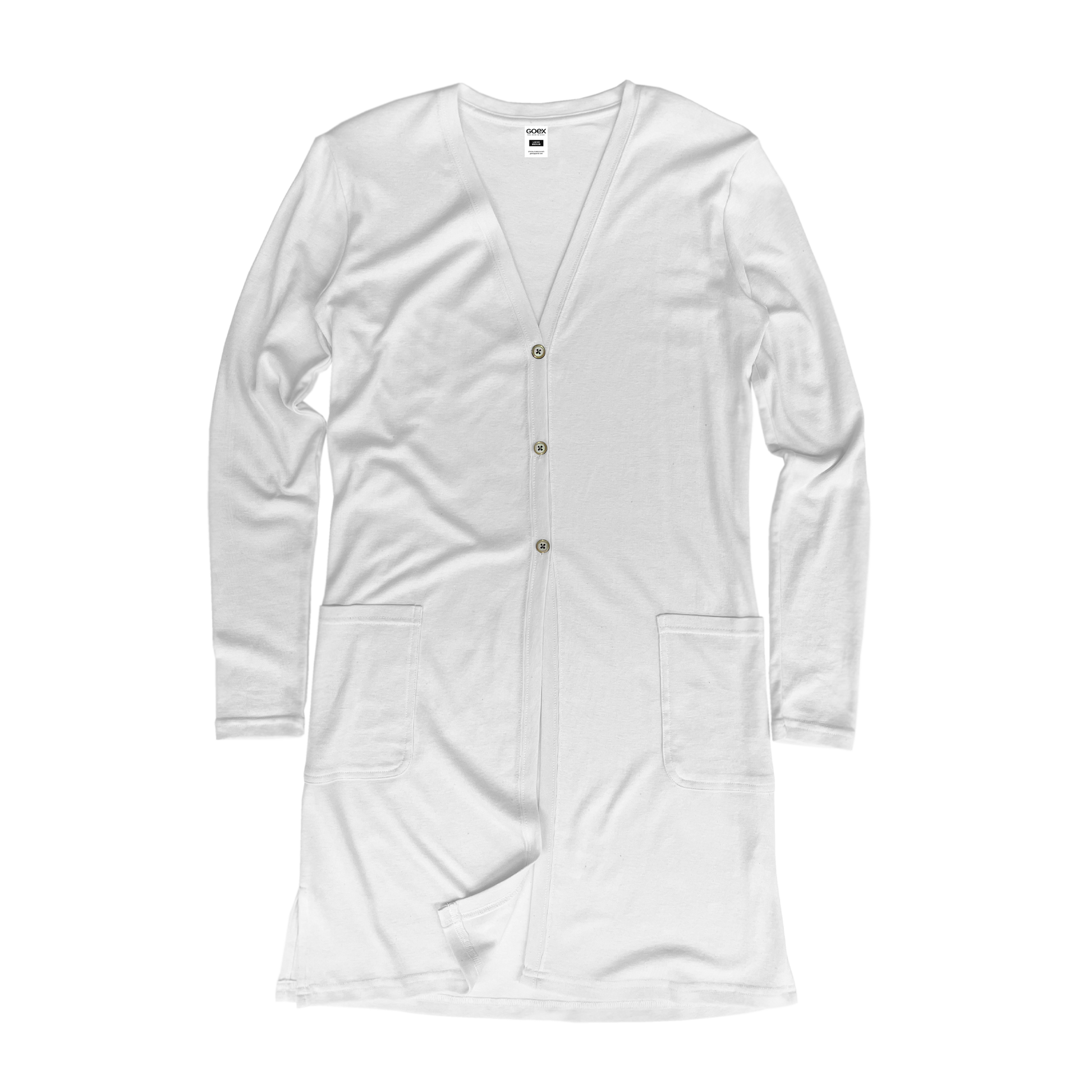 Front Flat Lay of GOEX Ladies Eco Triblend Rib Cardigan in White