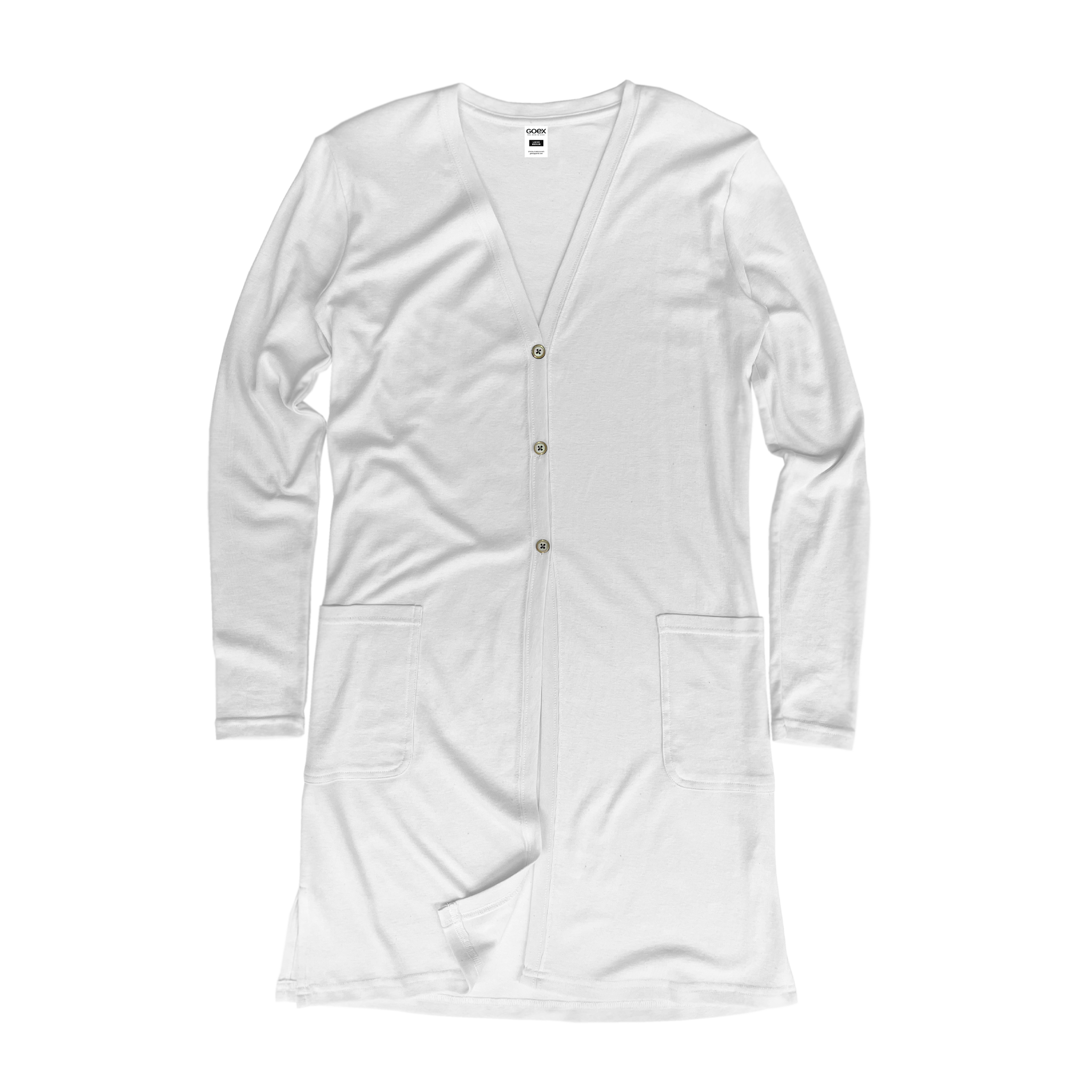Front Flat Lay of GOEX Ladies Eco Triblend Rib Cardigan in White