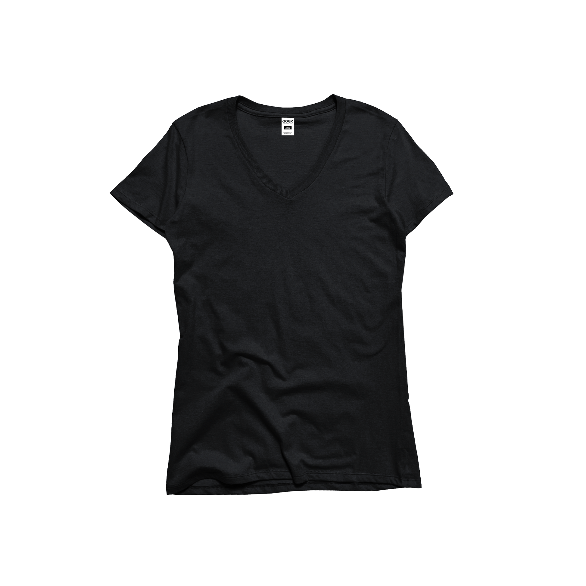 Front Flat Lay of GOEX Ladies Cotton V Neck Tee in Black