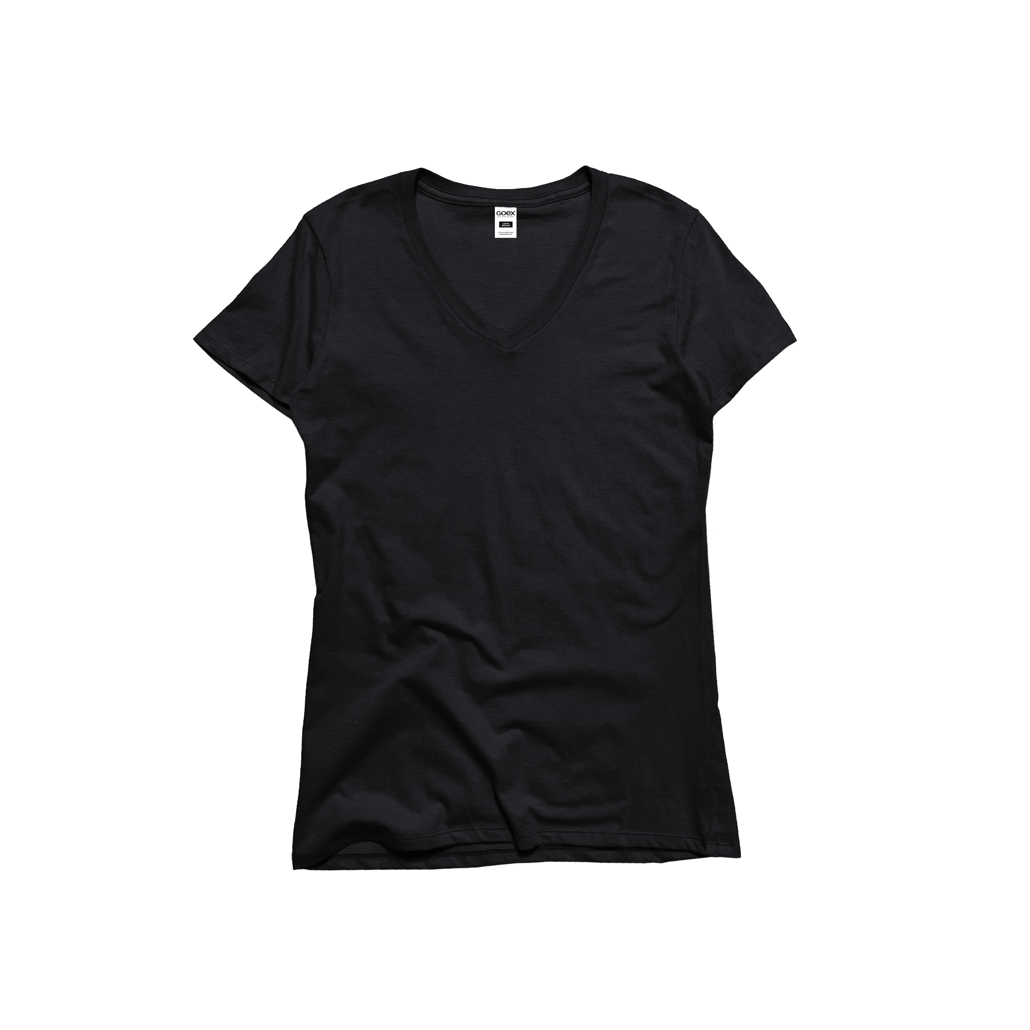 Front Flat Lay of GOEX Ladies Cotton V Neck Tee in Black