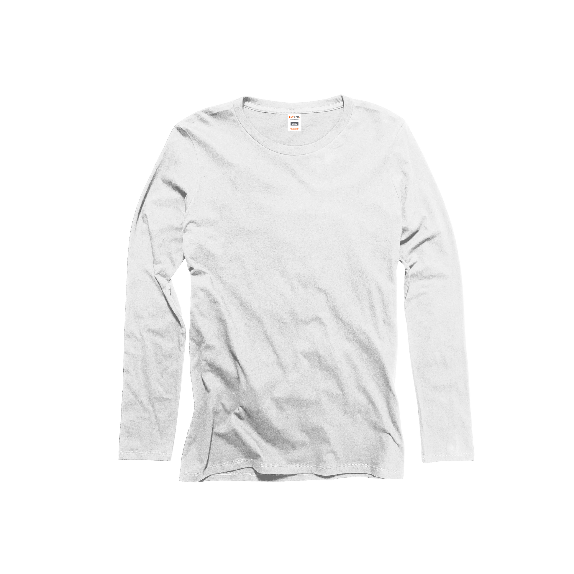 Front Flat Lay of GOEX Ladies Premium Cotton LS Tee in White