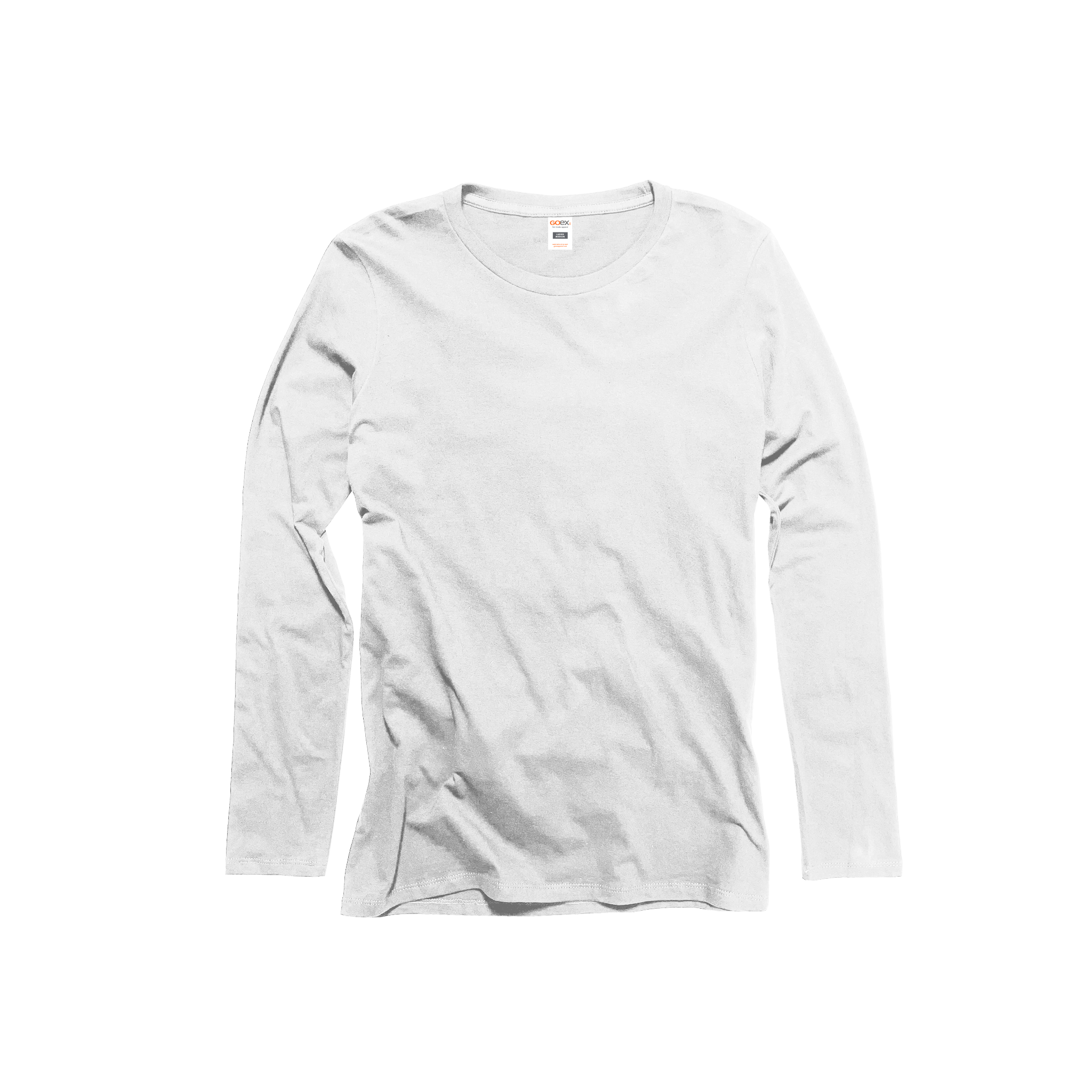 Front Flat Lay of GOEX Ladies Premium Cotton LS Tee in White