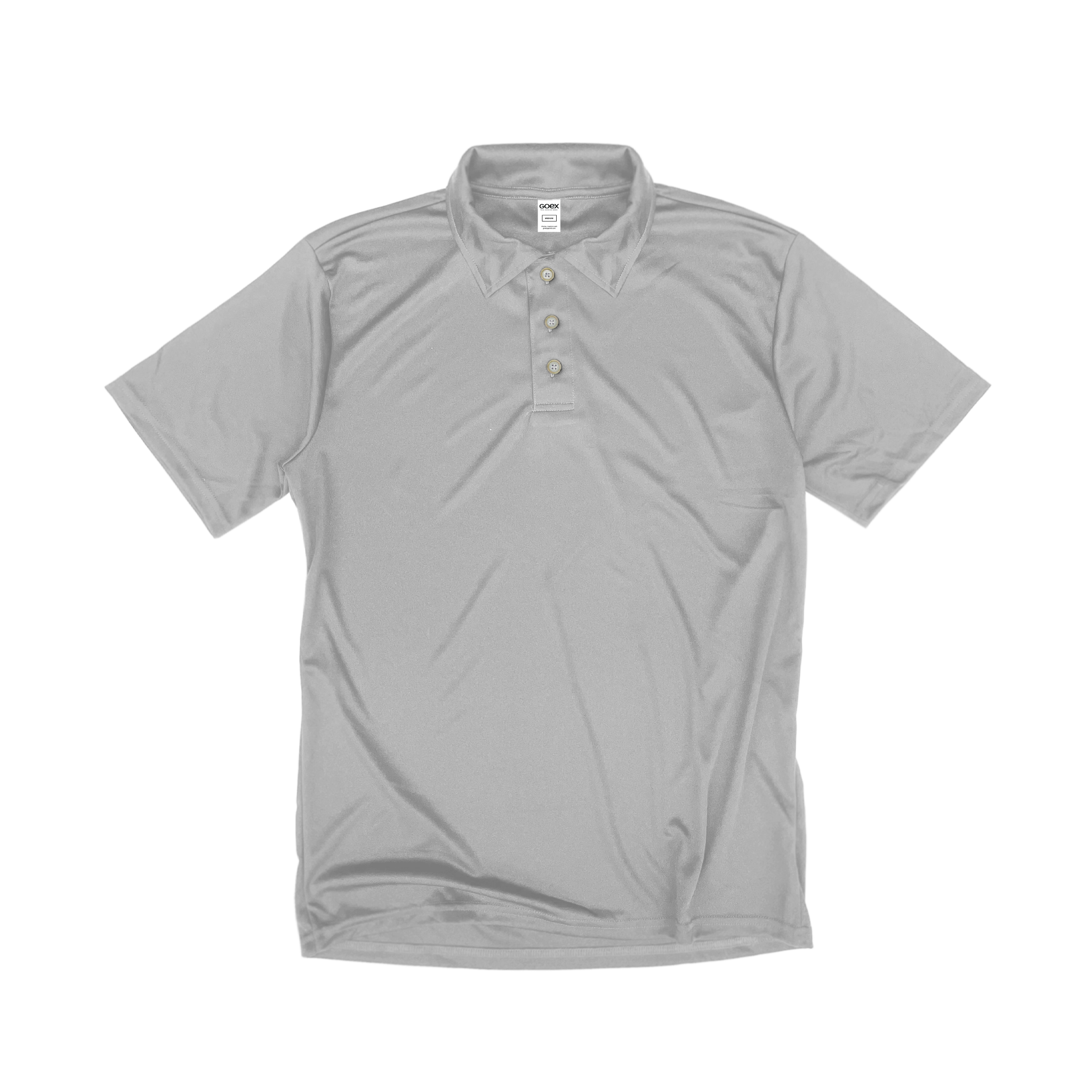 Front Flat Lay of GOEX Unisex and Men's Eco Poly Polo in Cool Grey