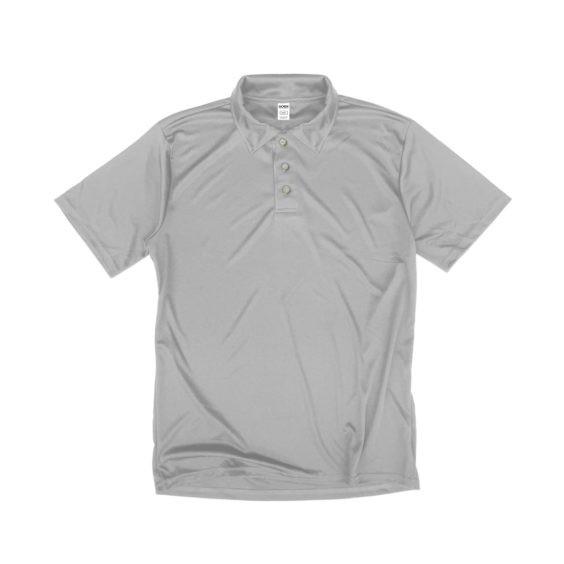 Front Flat Lay of GOEX Unisex and Men's Eco Poly Polo in Cool Grey