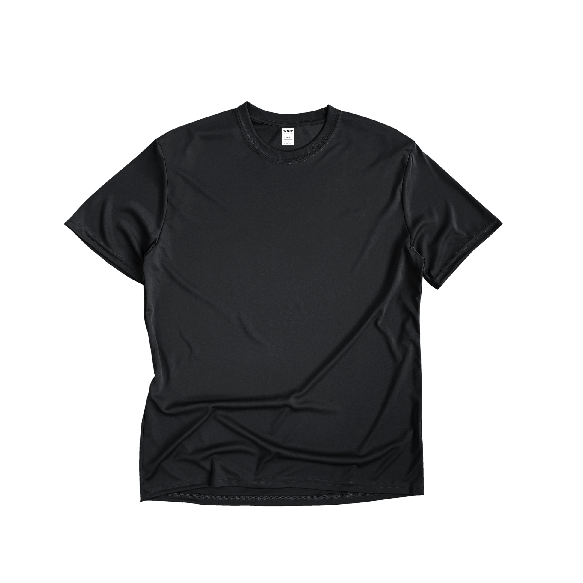 Front Flat Lay of GOEX Unisex and Men's Eco Poly Tee in Black