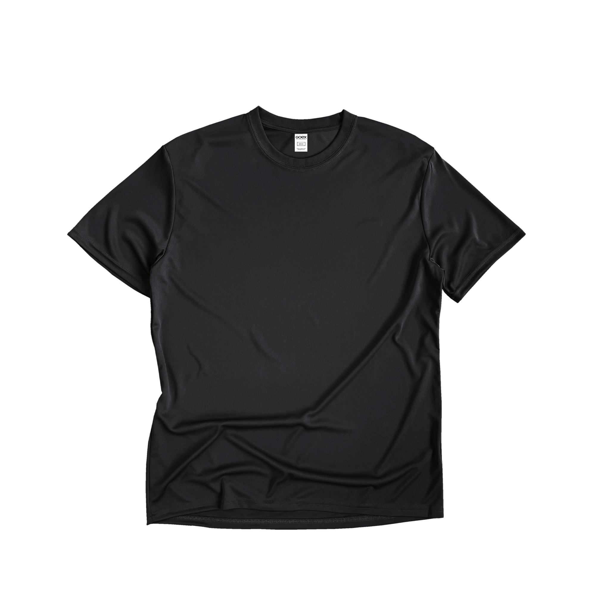 Front Flat Lay of GOEX Unisex and Men's Eco Poly Tee in Black