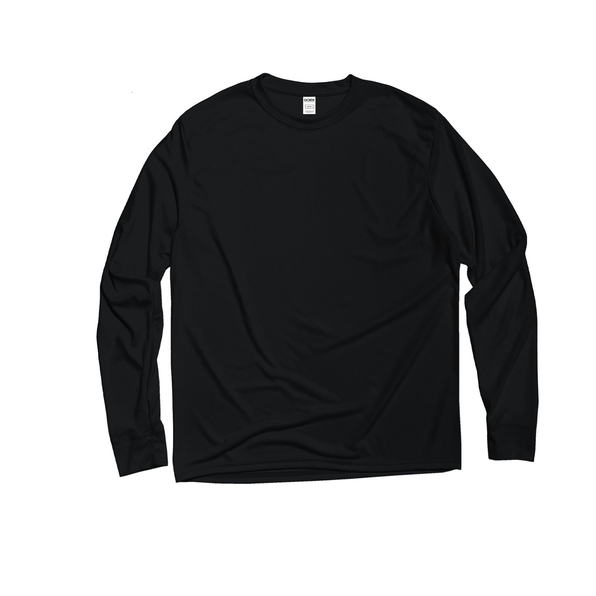 Front Flat Lay of GOEX Unisex and Men's Eco Poly LS Tee in Black
