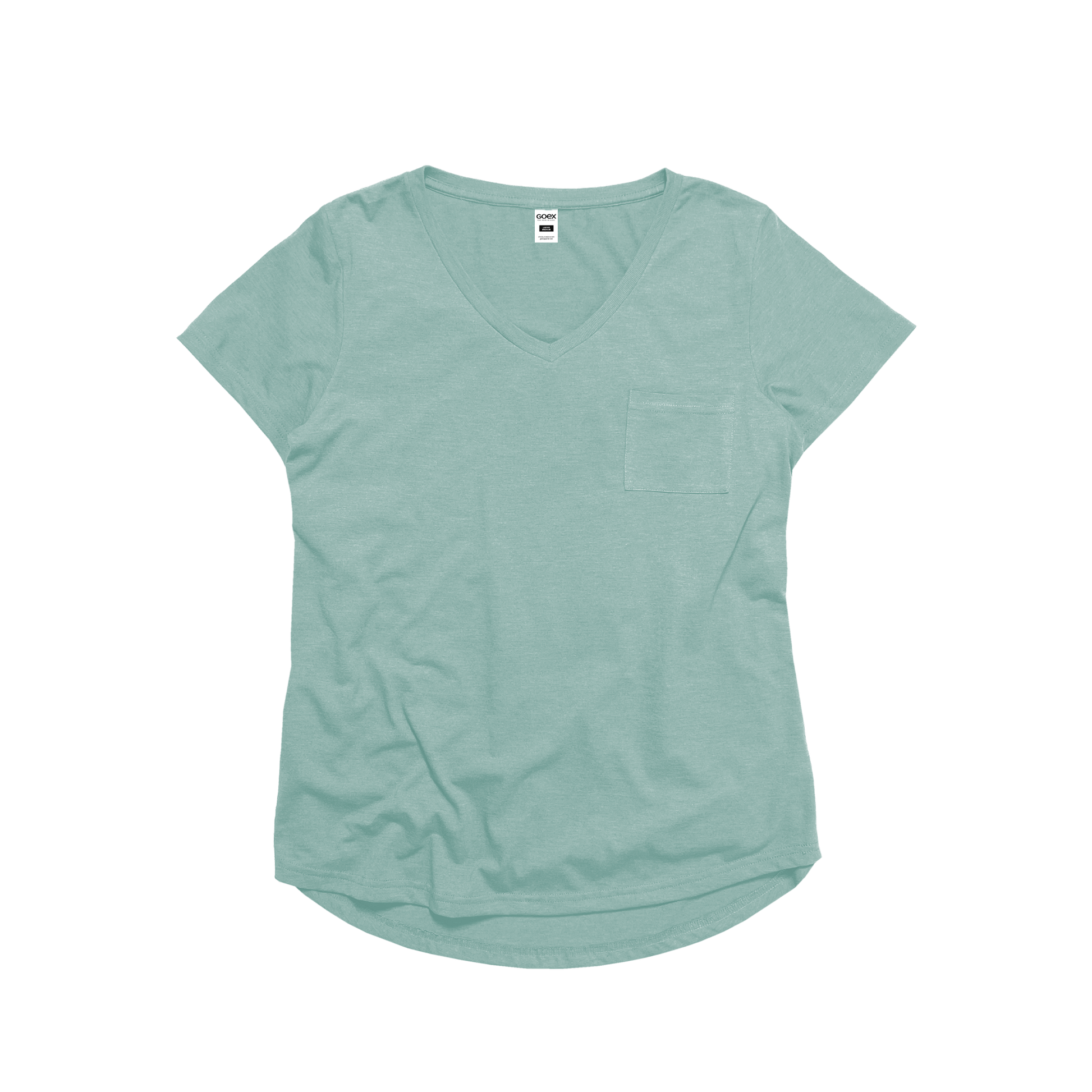 Front Flat Lay of GOEX Ladies Eco Triblend Drop Hem Pocket Tee in Sage