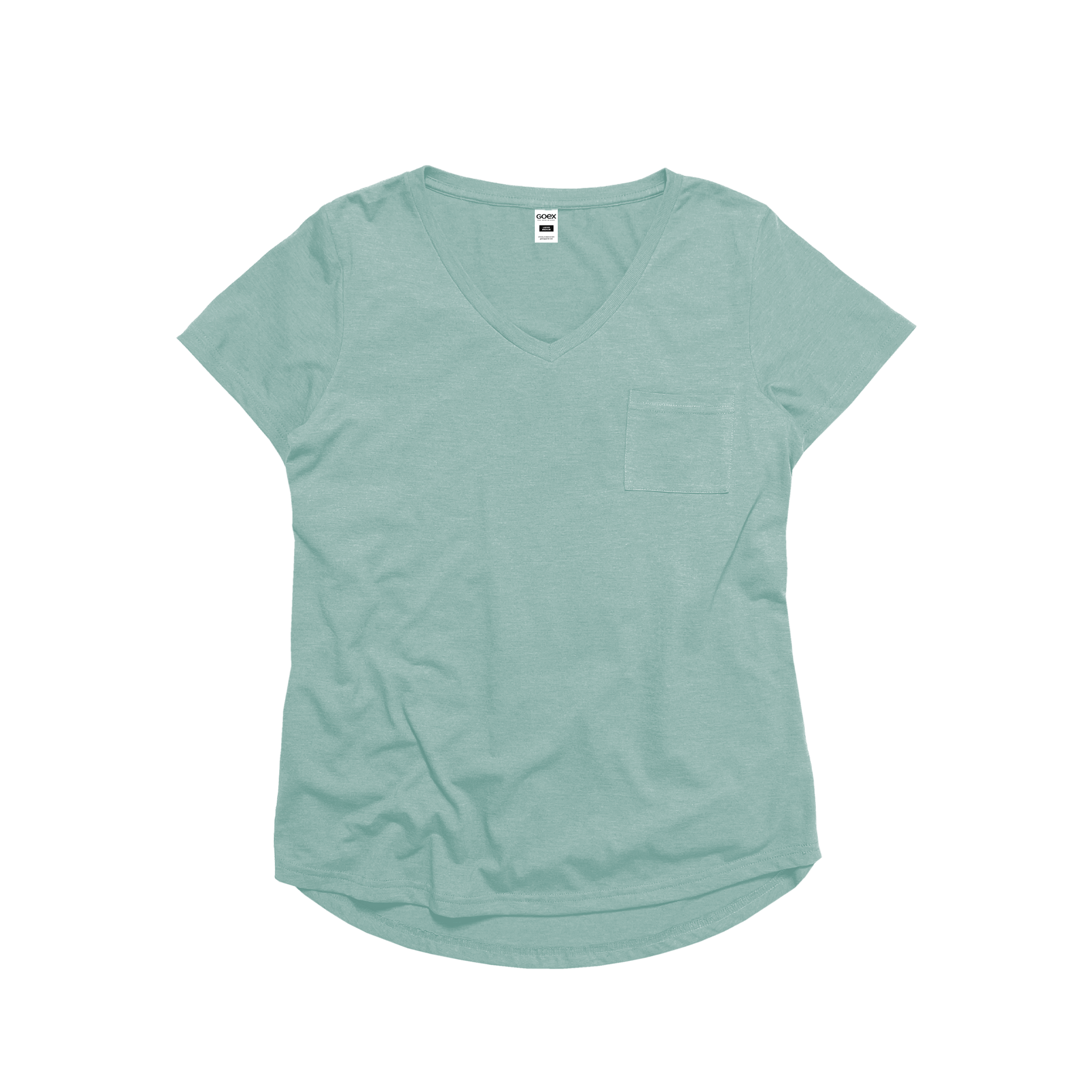 Front Flat Lay of GOEX Ladies Eco Triblend Drop Hem Pocket Tee in Sage