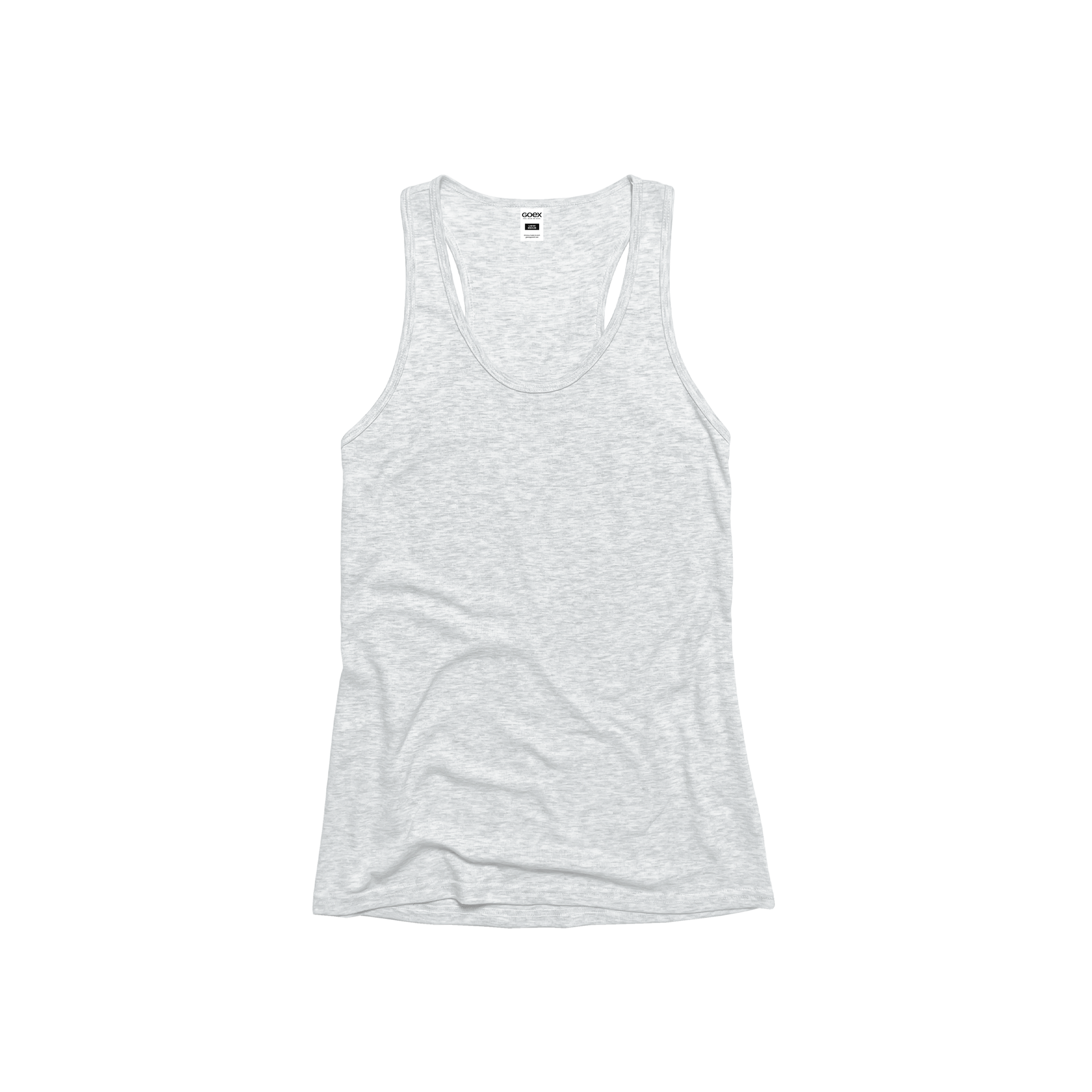 Front Flat Lay of GOEX Ladies Eco Triblend Rib Tank in Vintage White