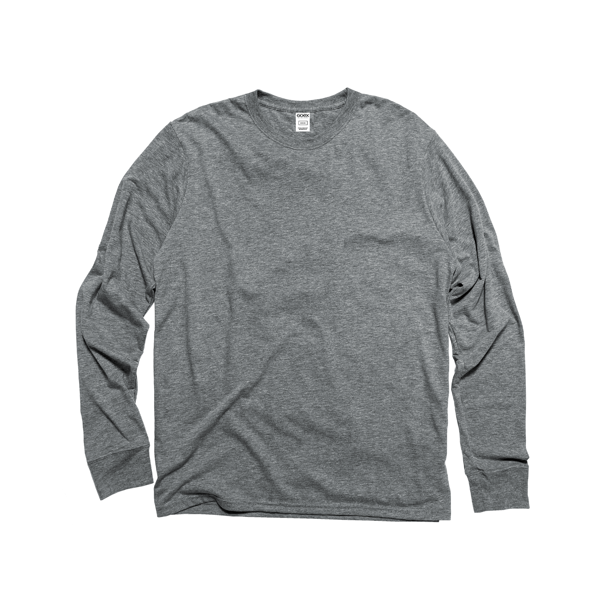 Front Flat Lay of GOEX Unisex and Men's Eco Triblend LS Tee in Heather Grey