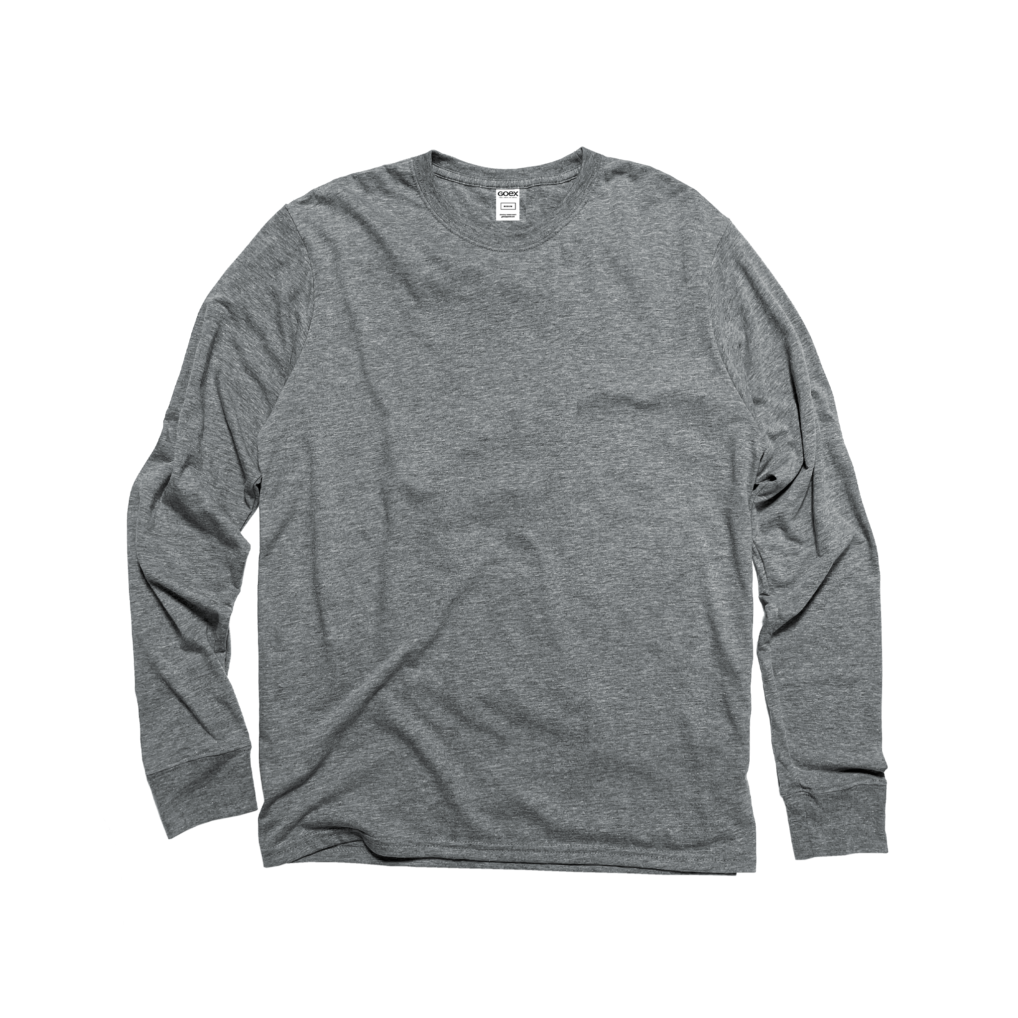 Front Flat Lay of GOEX Unisex and Men's Eco Triblend LS Tee in Heather Grey