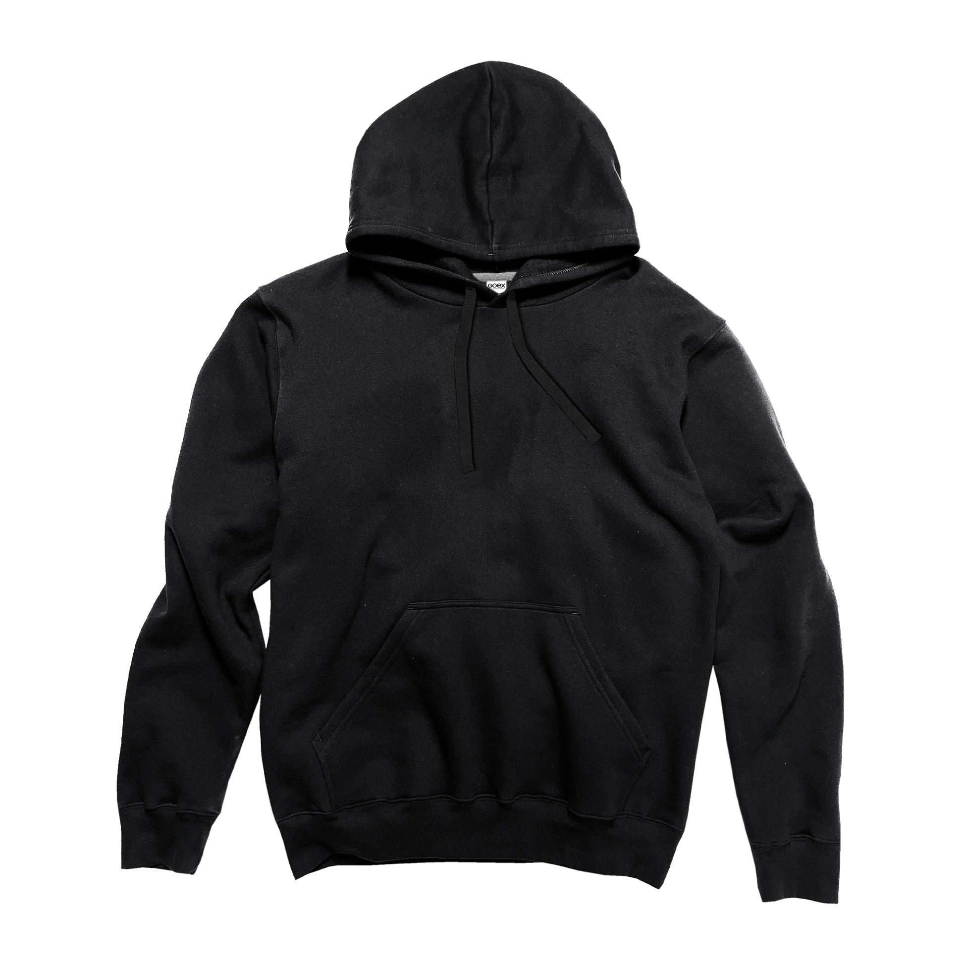Front Flat Lay of GOEX Unisex and Men's Fleece Hoodie in Black
