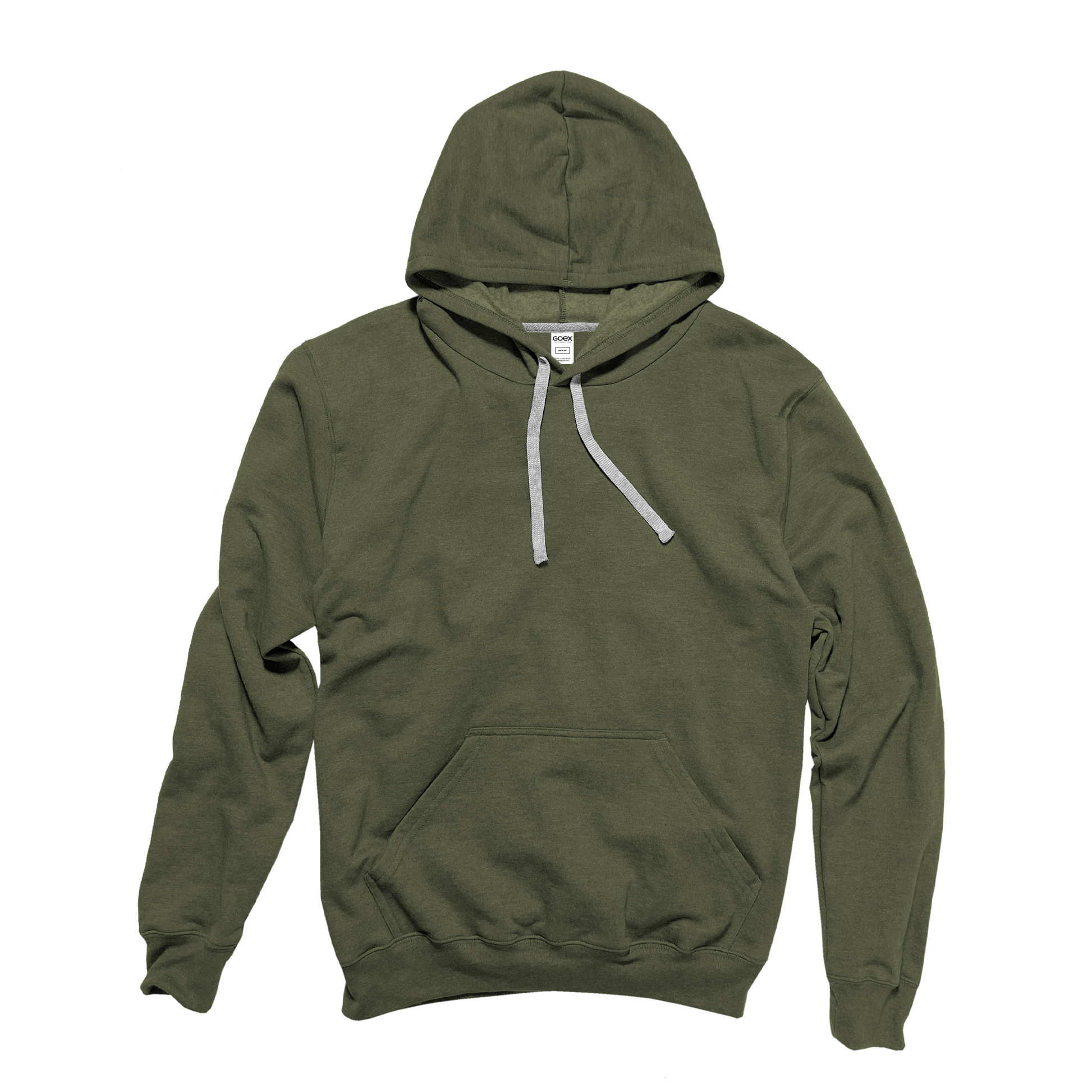 Front Flat Lay of GOEX Unisex and Men's Fleece Hoodie in Olive