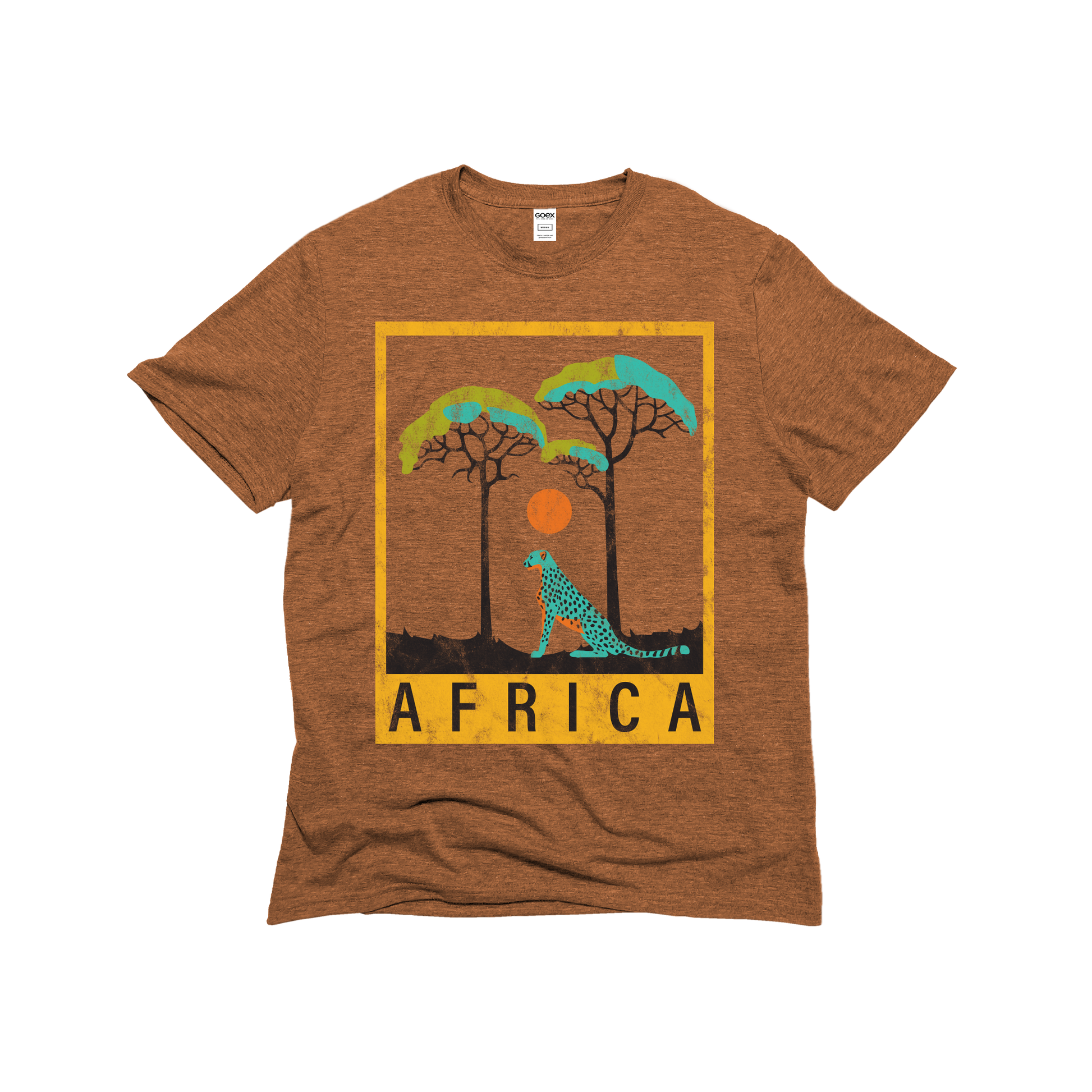 Flat Lay of GOEX Unisex and Men's Africa Eco Triblend Graphic Tee in Amber