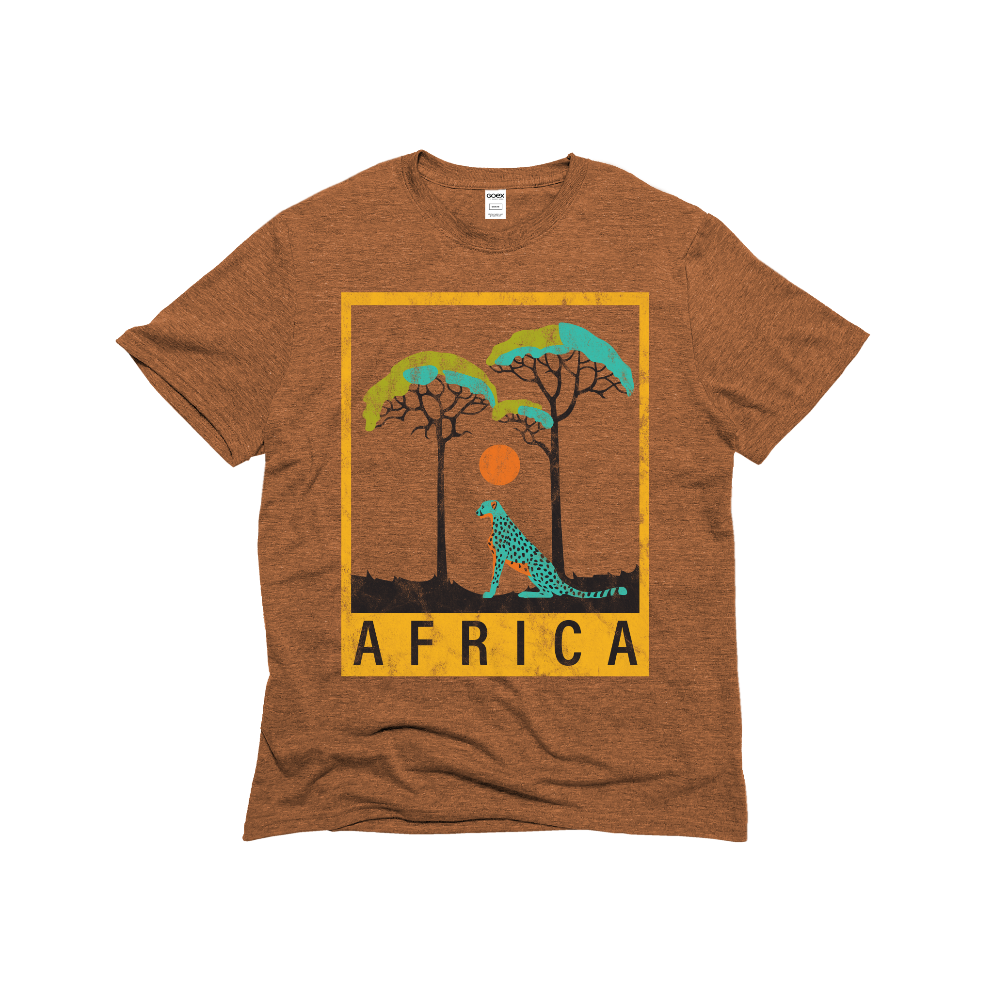 Flat Lay of GOEX Unisex and Men's Africa Eco Triblend Graphic Tee in Amber