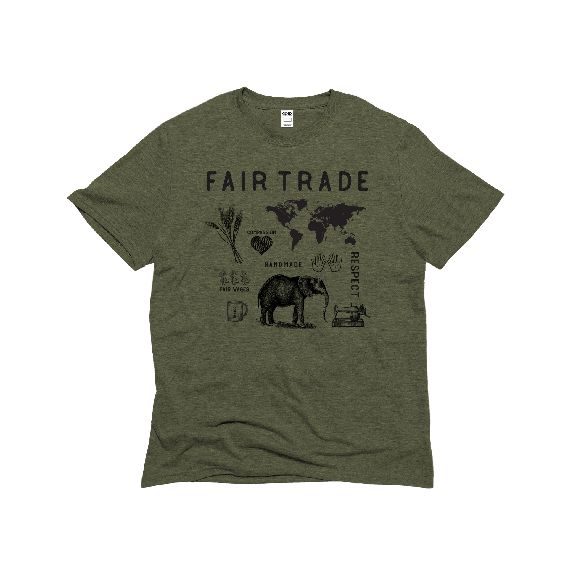 Flat Lay of GOEX Unisex and Men's Fair Trade Icons Eco Triblend Graphic Tee in Olive